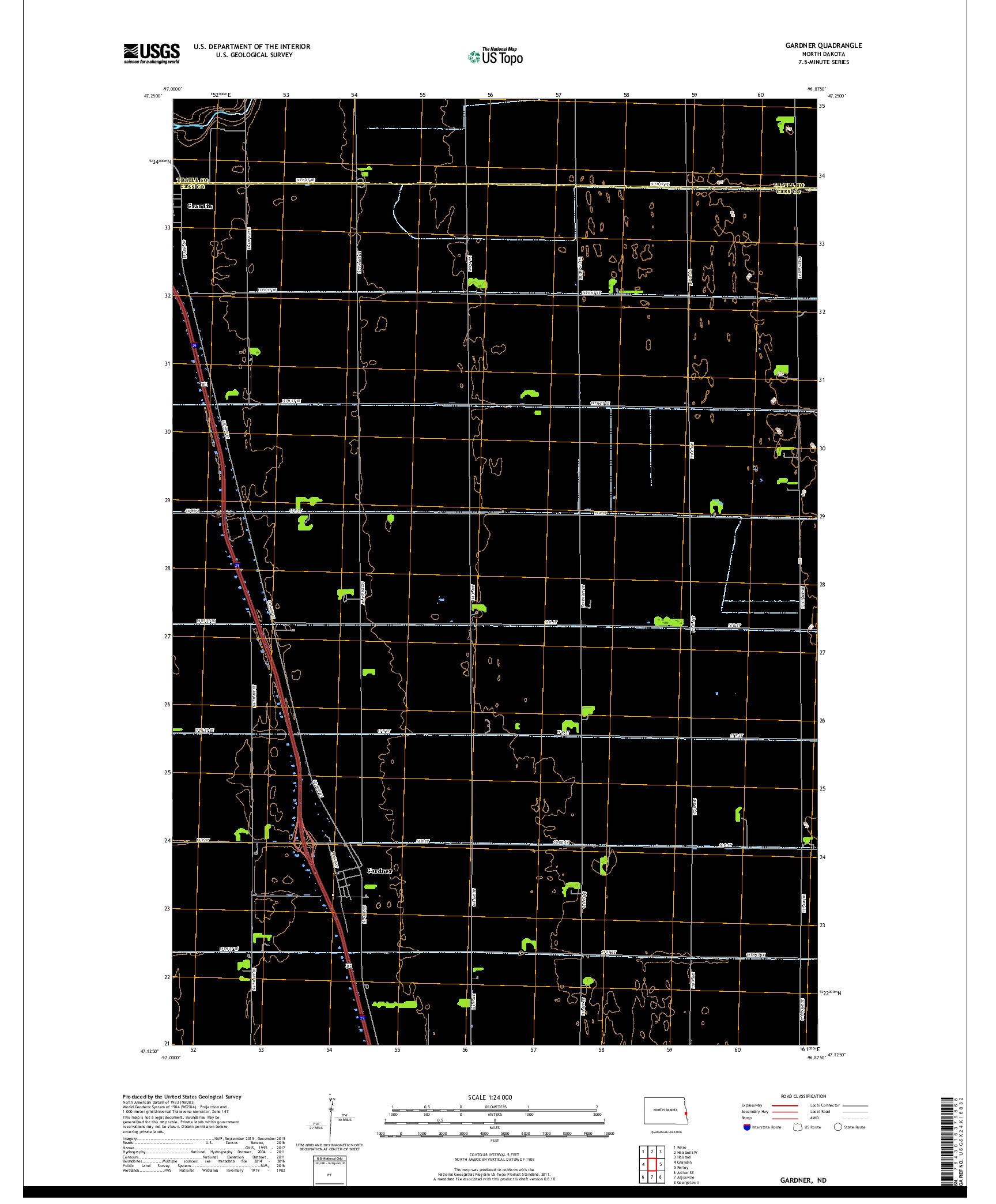 USGS US TOPO 7.5-MINUTE MAP FOR GARDNER, ND 2018