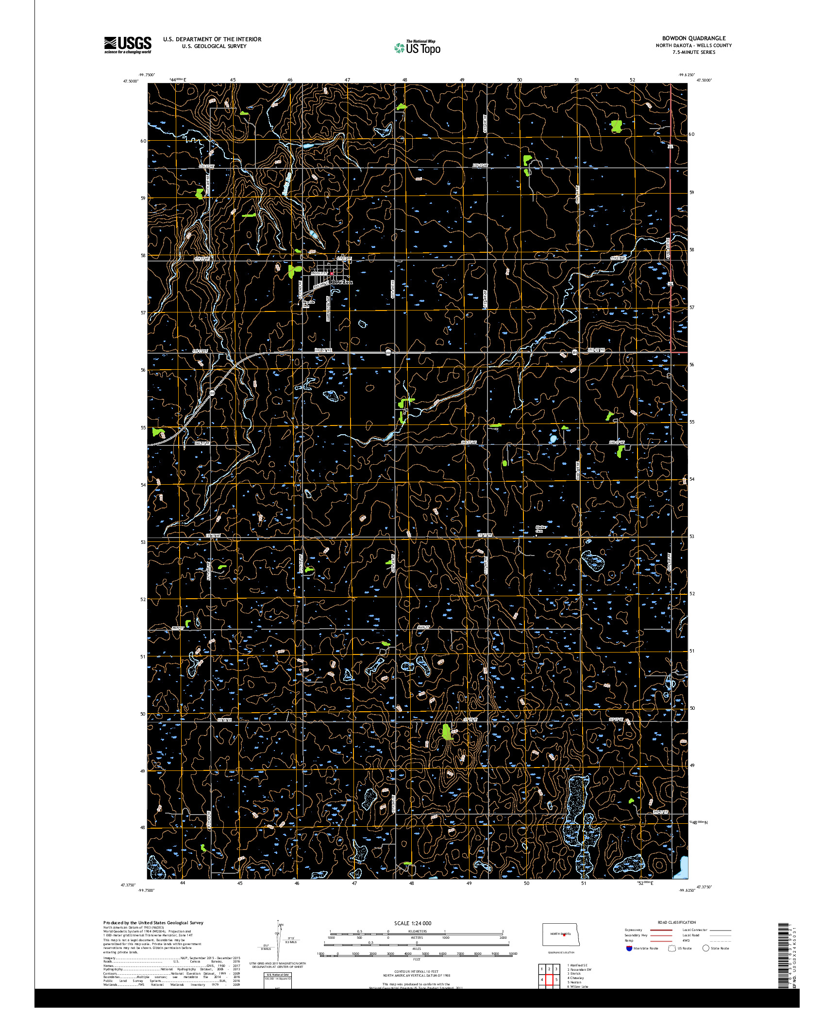 USGS US TOPO 7.5-MINUTE MAP FOR BOWDON, ND 2018