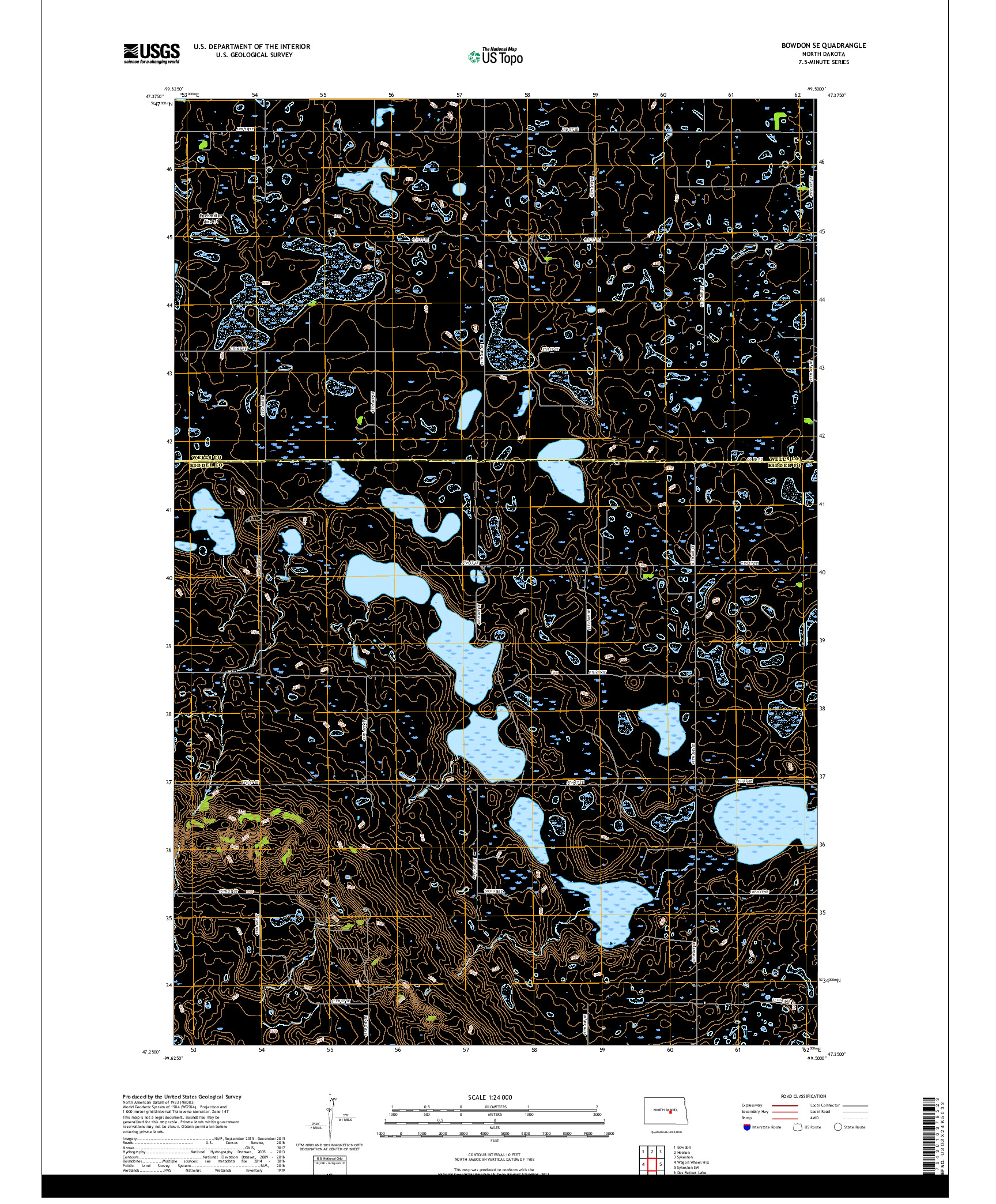 USGS US TOPO 7.5-MINUTE MAP FOR BOWDON SE, ND 2018