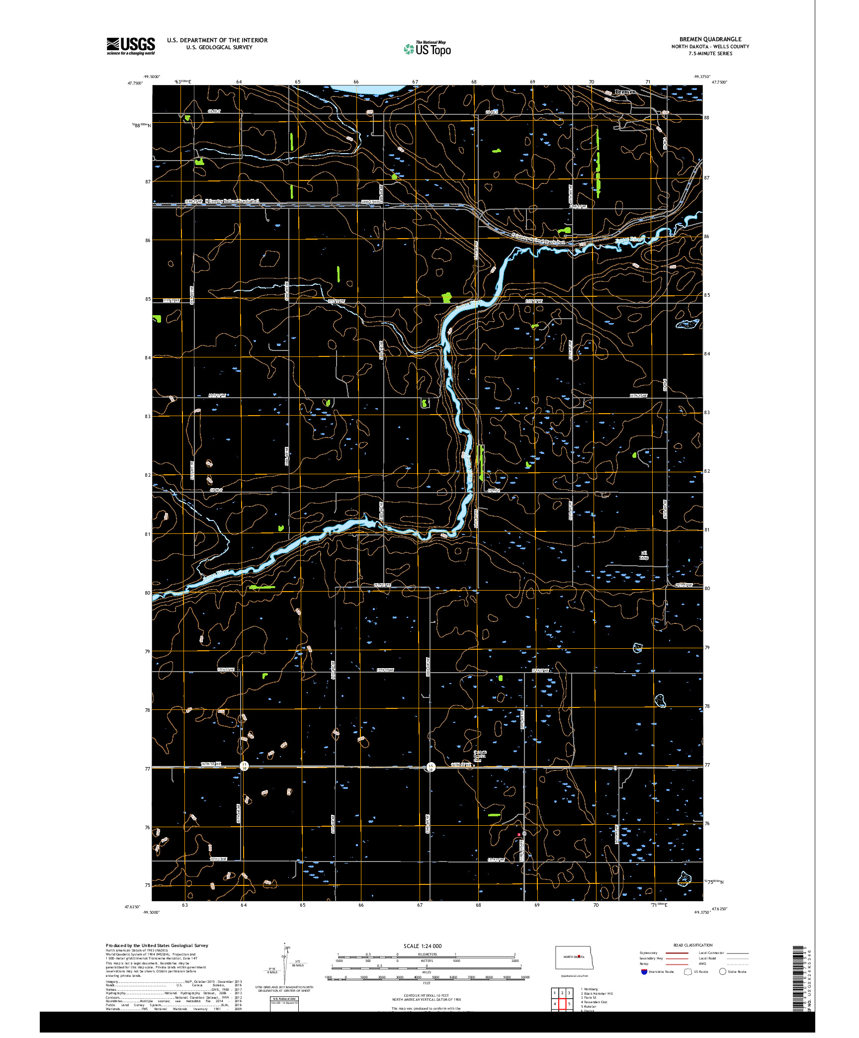 USGS US TOPO 7.5-MINUTE MAP FOR BREMEN, ND 2018