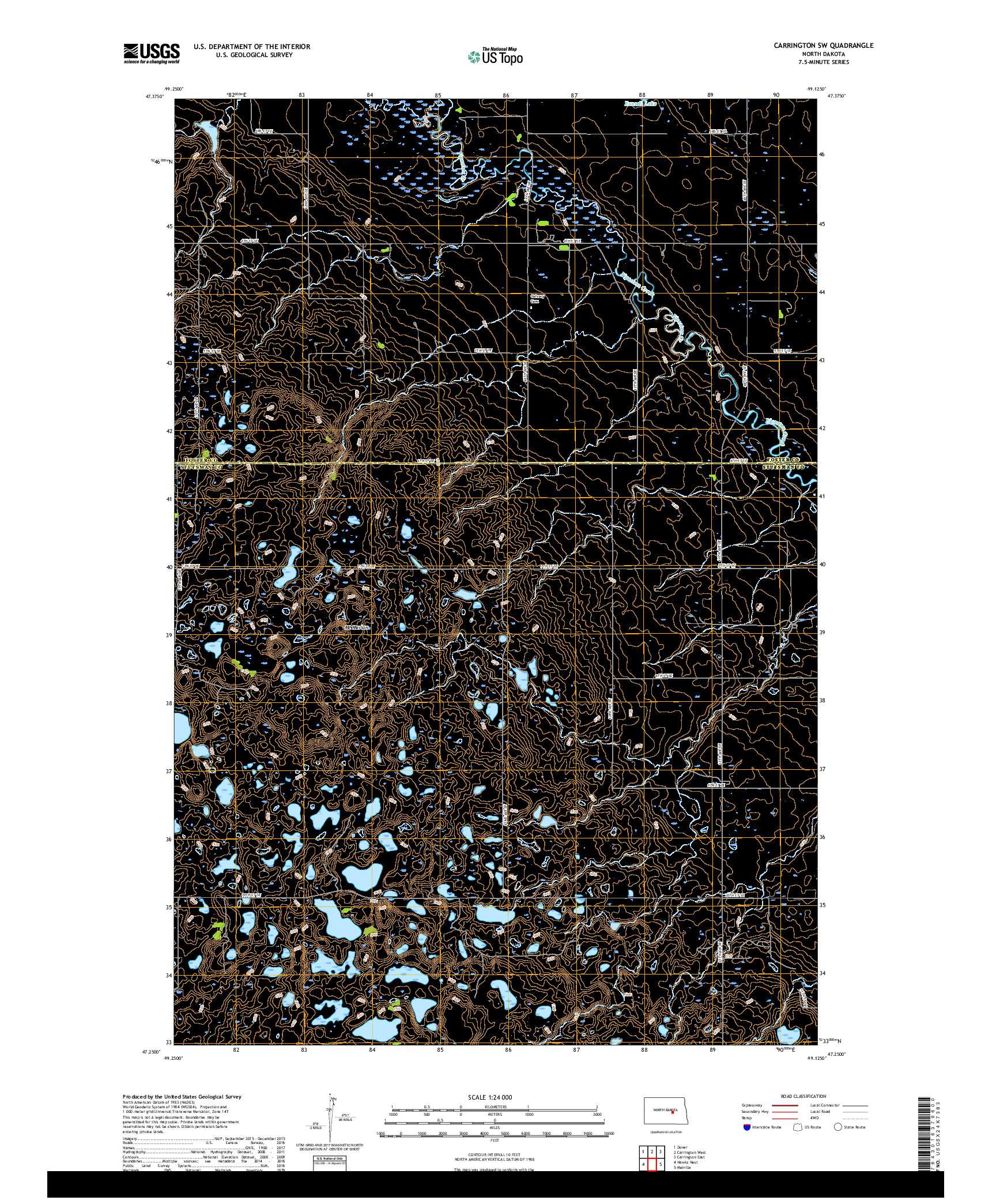 USGS US TOPO 7.5-MINUTE MAP FOR CARRINGTON SW, ND 2018