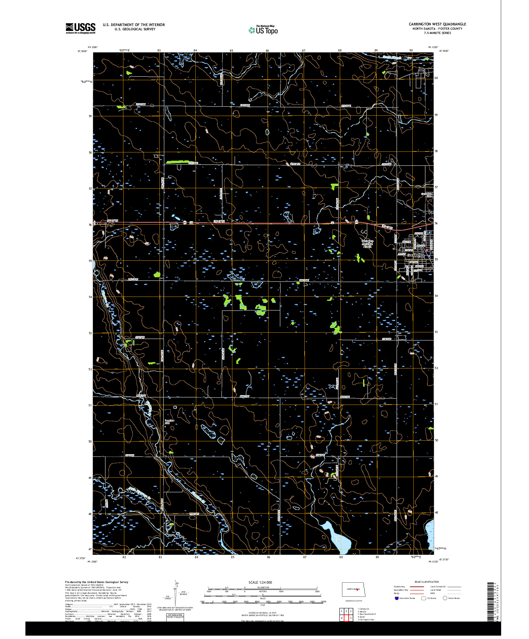USGS US TOPO 7.5-MINUTE MAP FOR CARRINGTON WEST, ND 2018