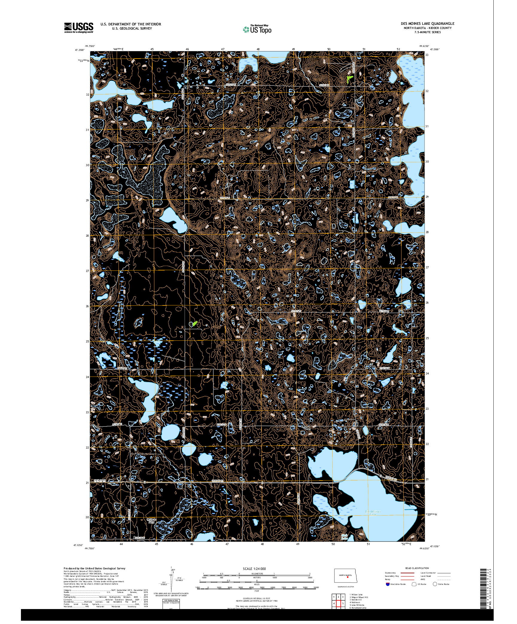 USGS US TOPO 7.5-MINUTE MAP FOR DES MOINES LAKE, ND 2018