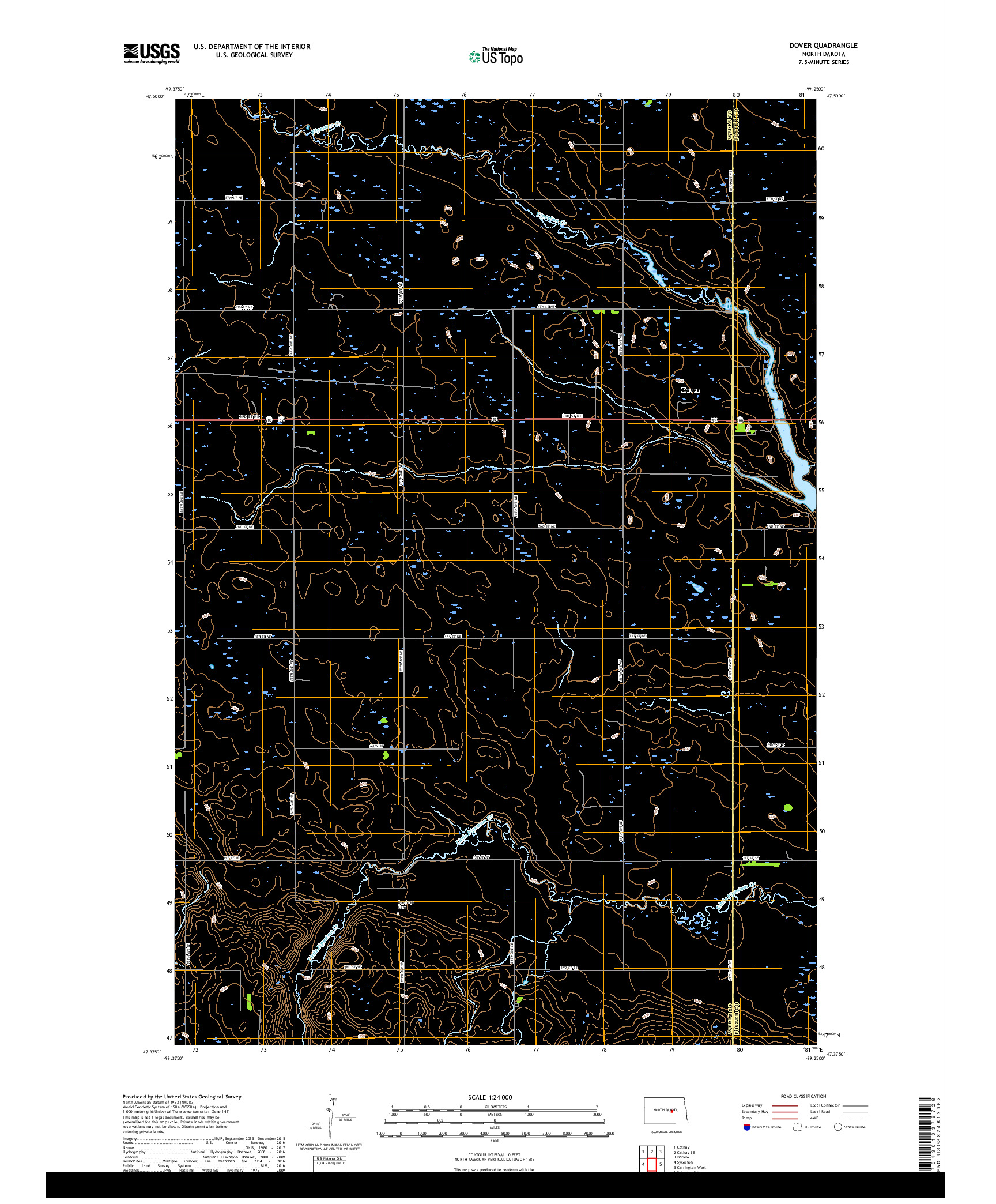 USGS US TOPO 7.5-MINUTE MAP FOR DOVER, ND 2018