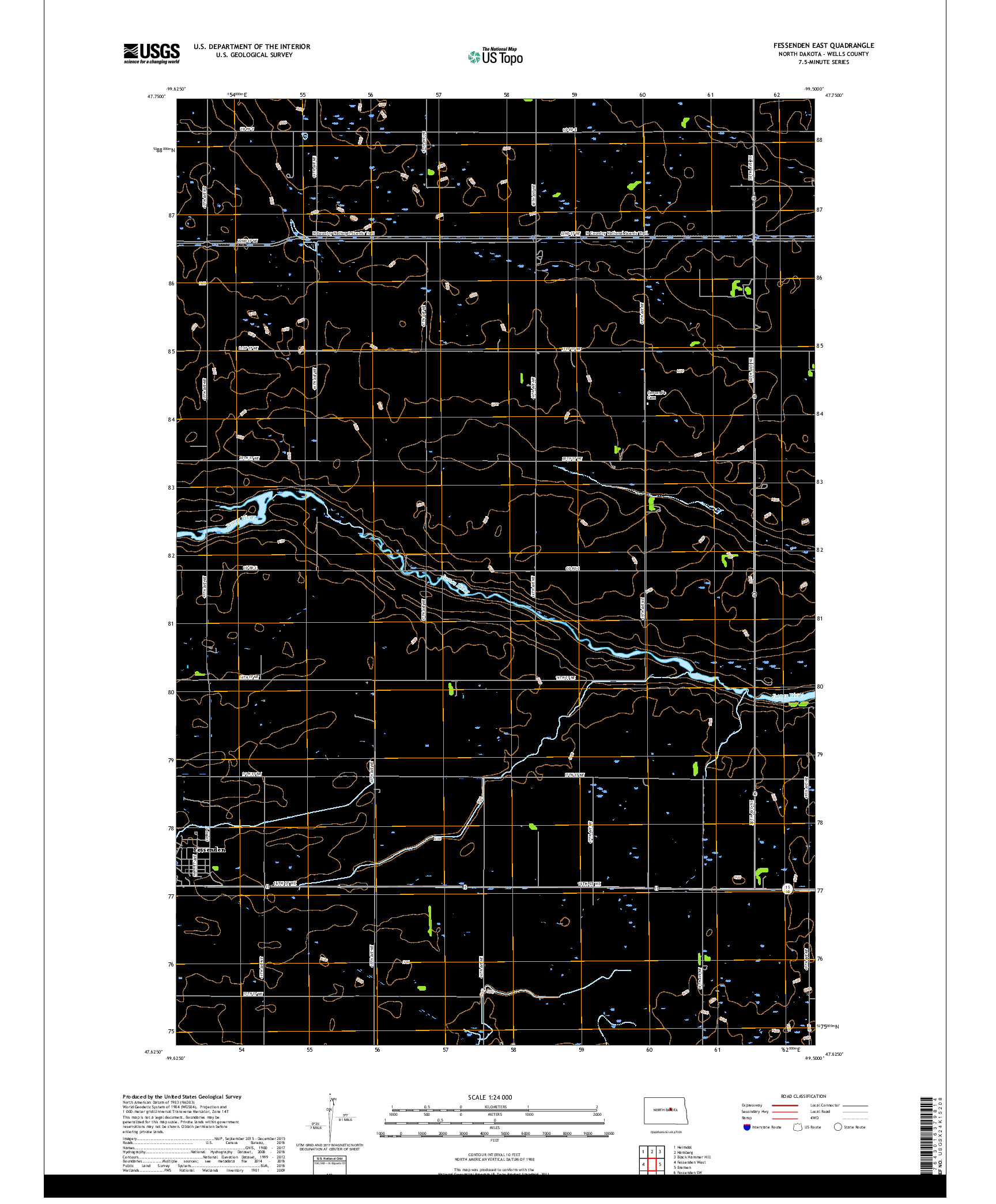 USGS US TOPO 7.5-MINUTE MAP FOR FESSENDEN EAST, ND 2018