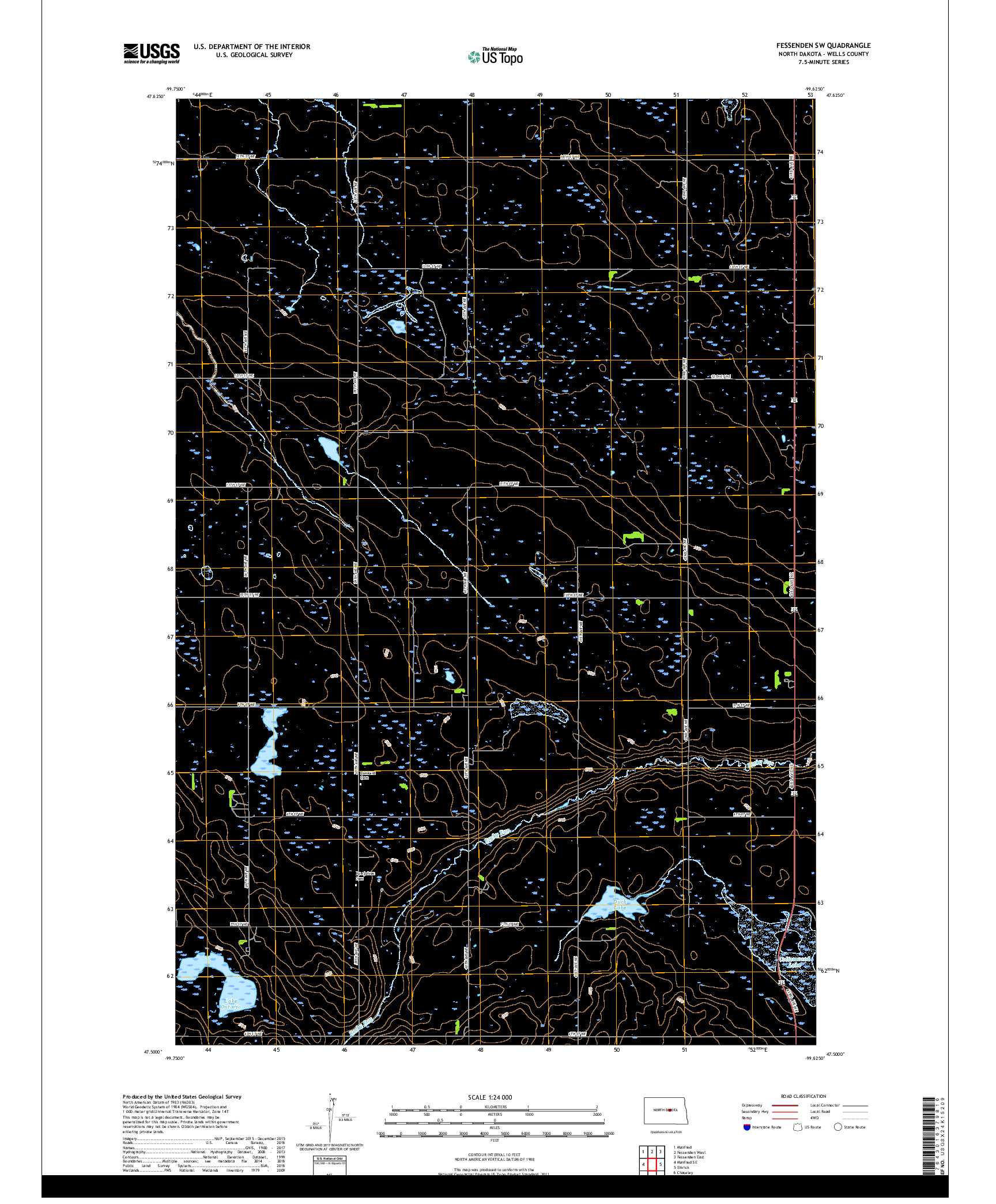 USGS US TOPO 7.5-MINUTE MAP FOR FESSENDEN SW, ND 2018