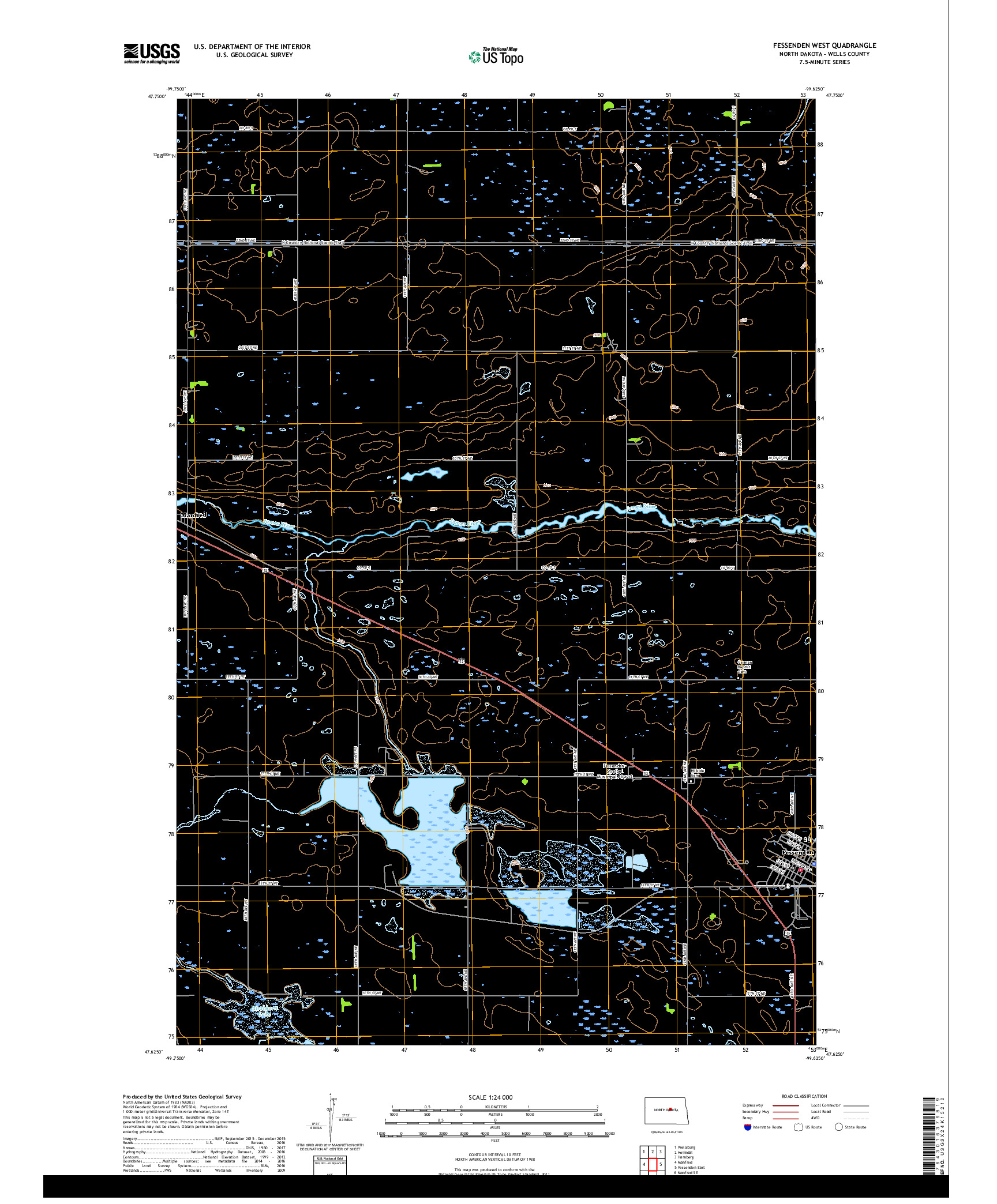 USGS US TOPO 7.5-MINUTE MAP FOR FESSENDEN WEST, ND 2018