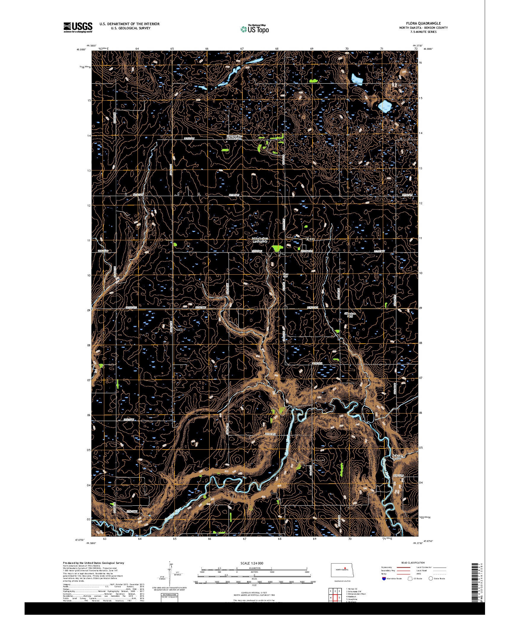 USGS US TOPO 7.5-MINUTE MAP FOR FLORA, ND 2018