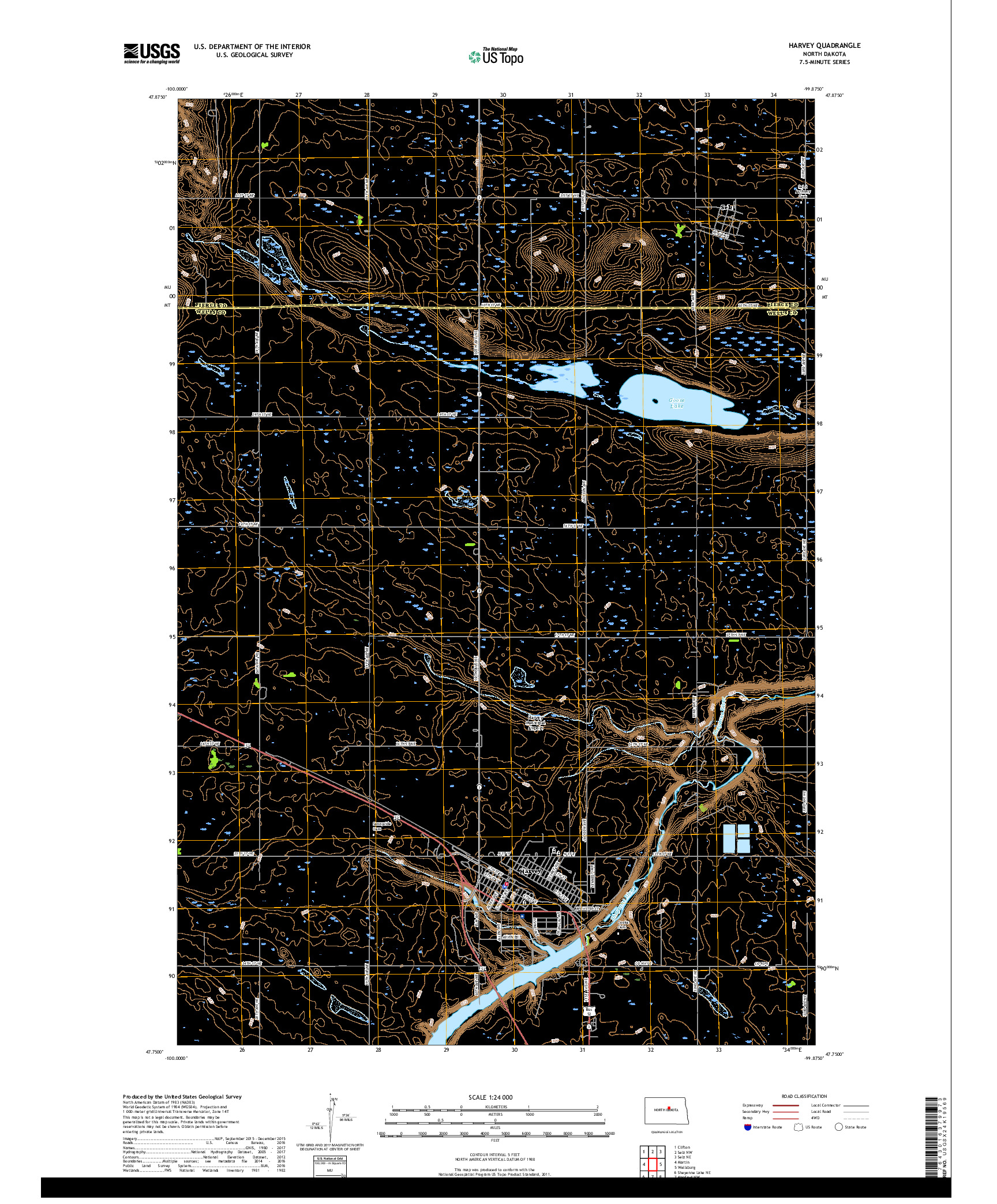 USGS US TOPO 7.5-MINUTE MAP FOR HARVEY, ND 2018