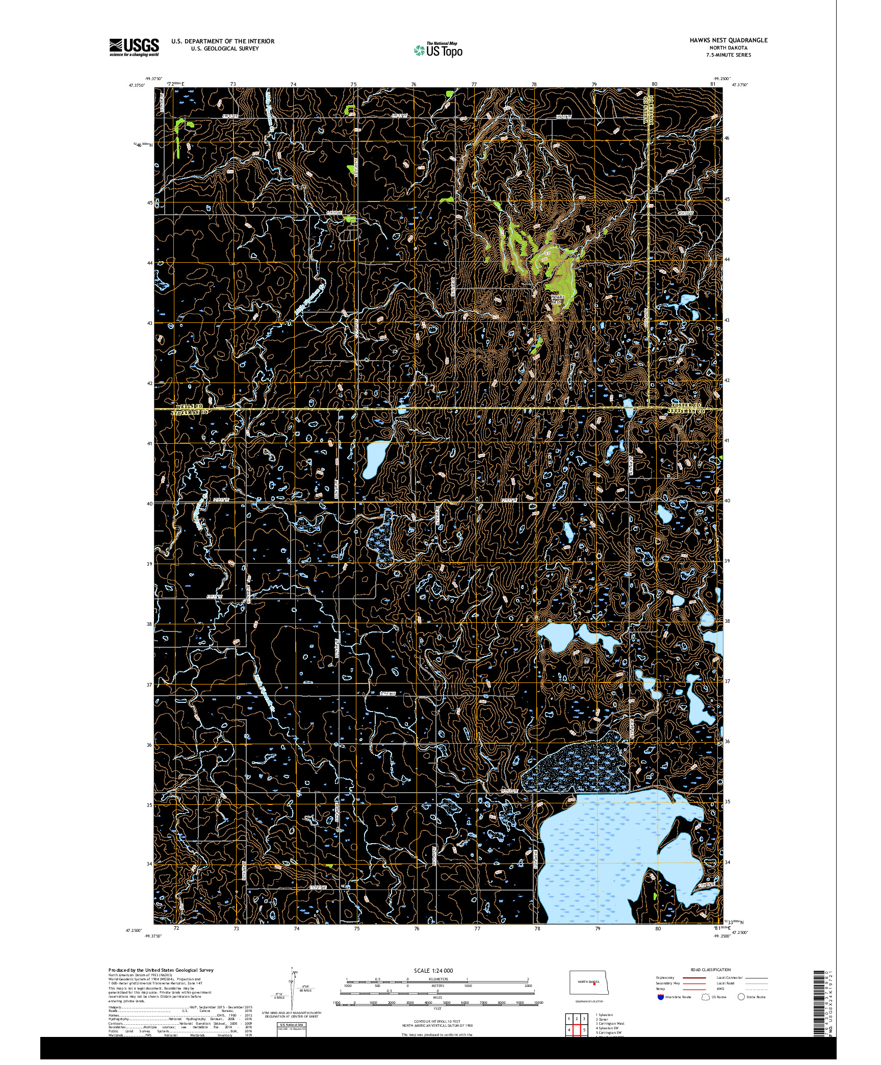 USGS US TOPO 7.5-MINUTE MAP FOR HAWKS NEST, ND 2018