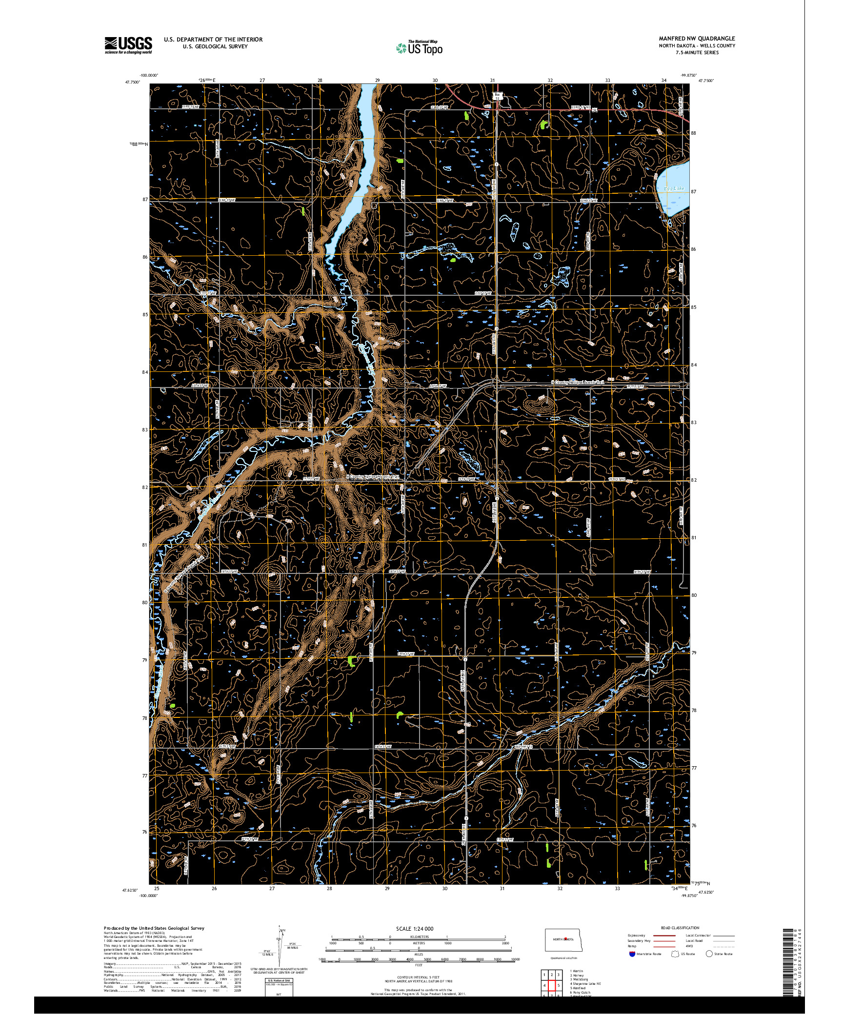 USGS US TOPO 7.5-MINUTE MAP FOR MANFRED NW, ND 2018