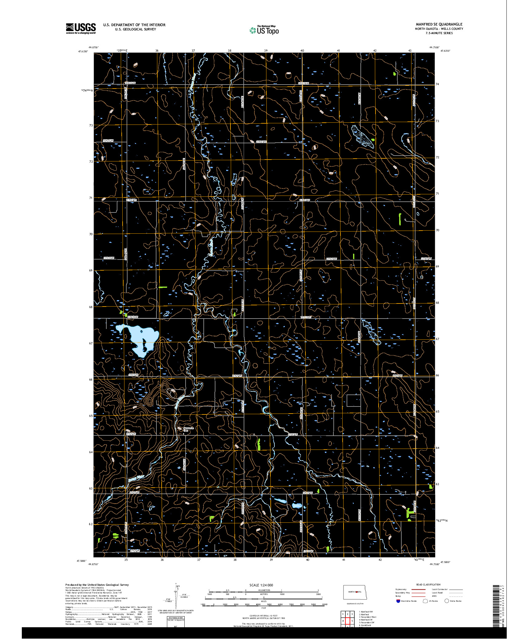 USGS US TOPO 7.5-MINUTE MAP FOR MANFRED SE, ND 2018