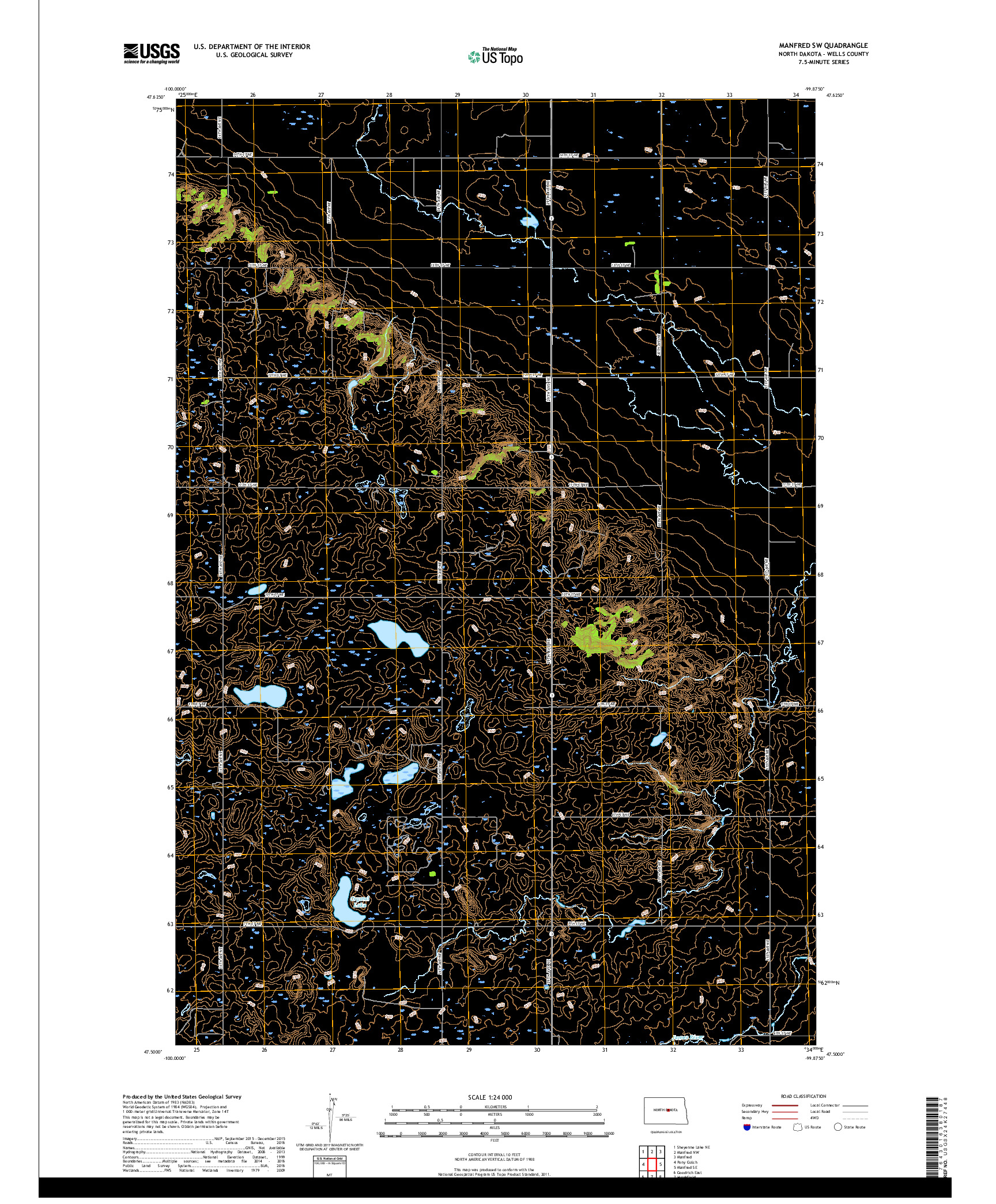 USGS US TOPO 7.5-MINUTE MAP FOR MANFRED SW, ND 2018