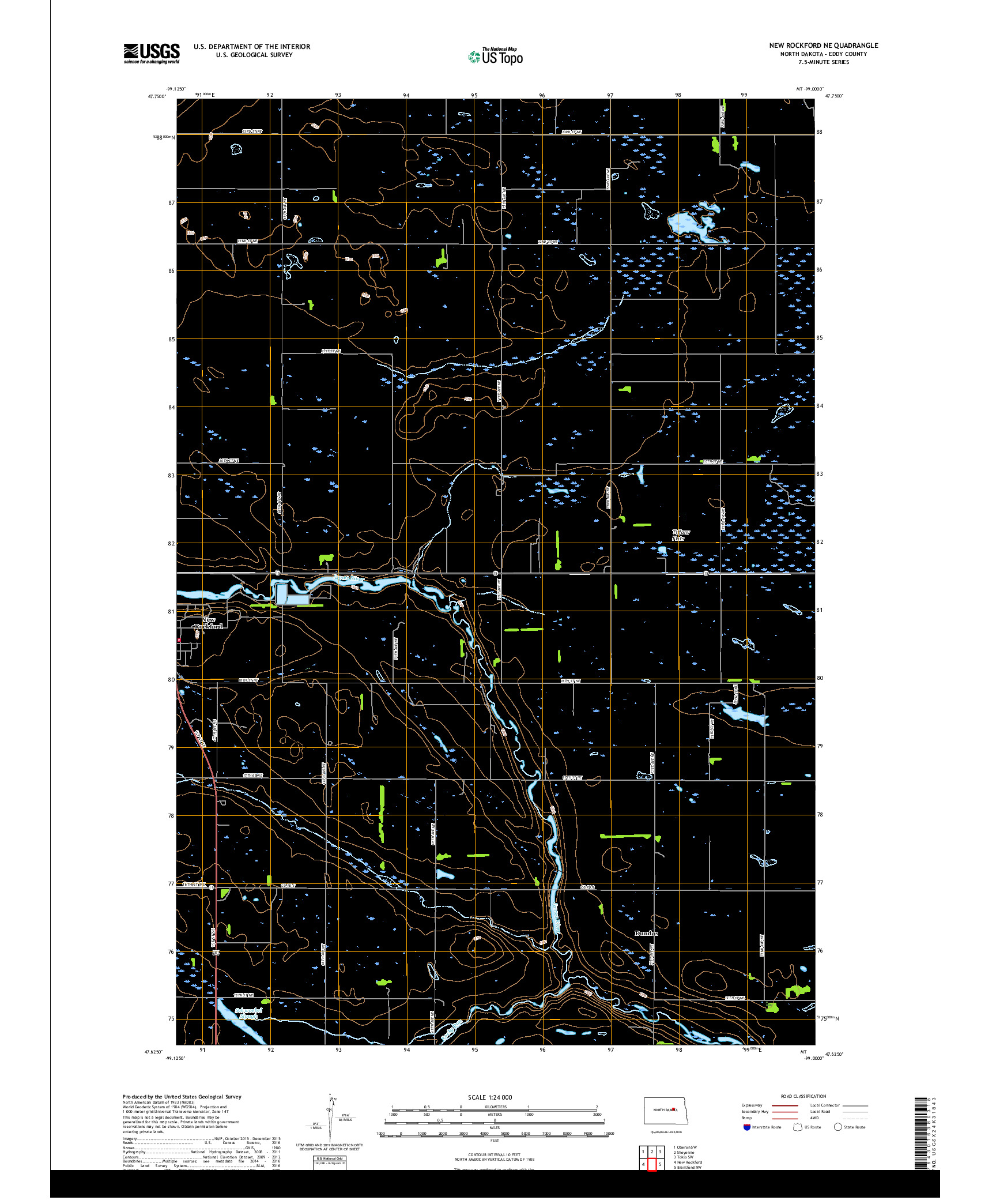 USGS US TOPO 7.5-MINUTE MAP FOR NEW ROCKFORD NE, ND 2018