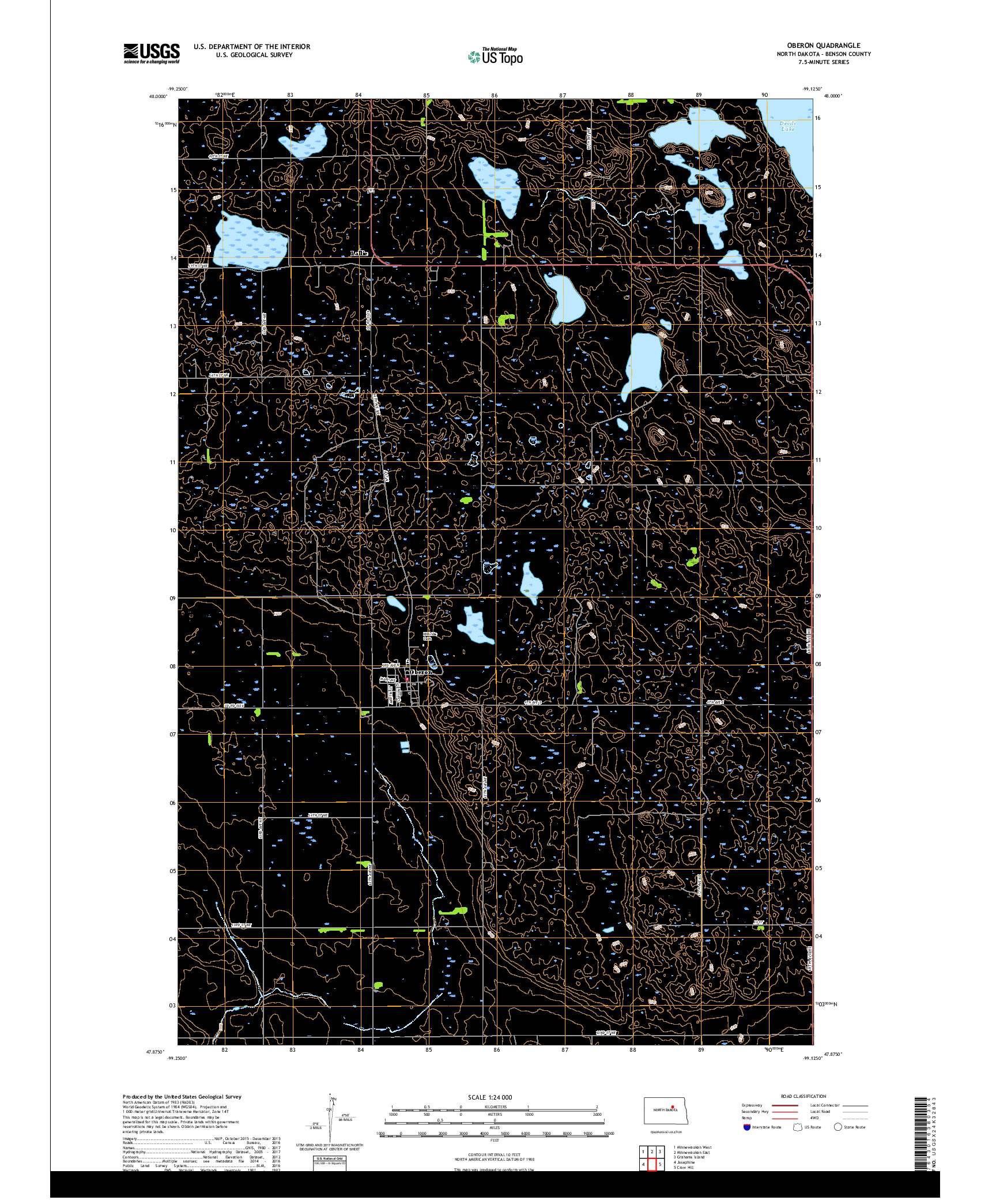 USGS US TOPO 7.5-MINUTE MAP FOR OBERON, ND 2018