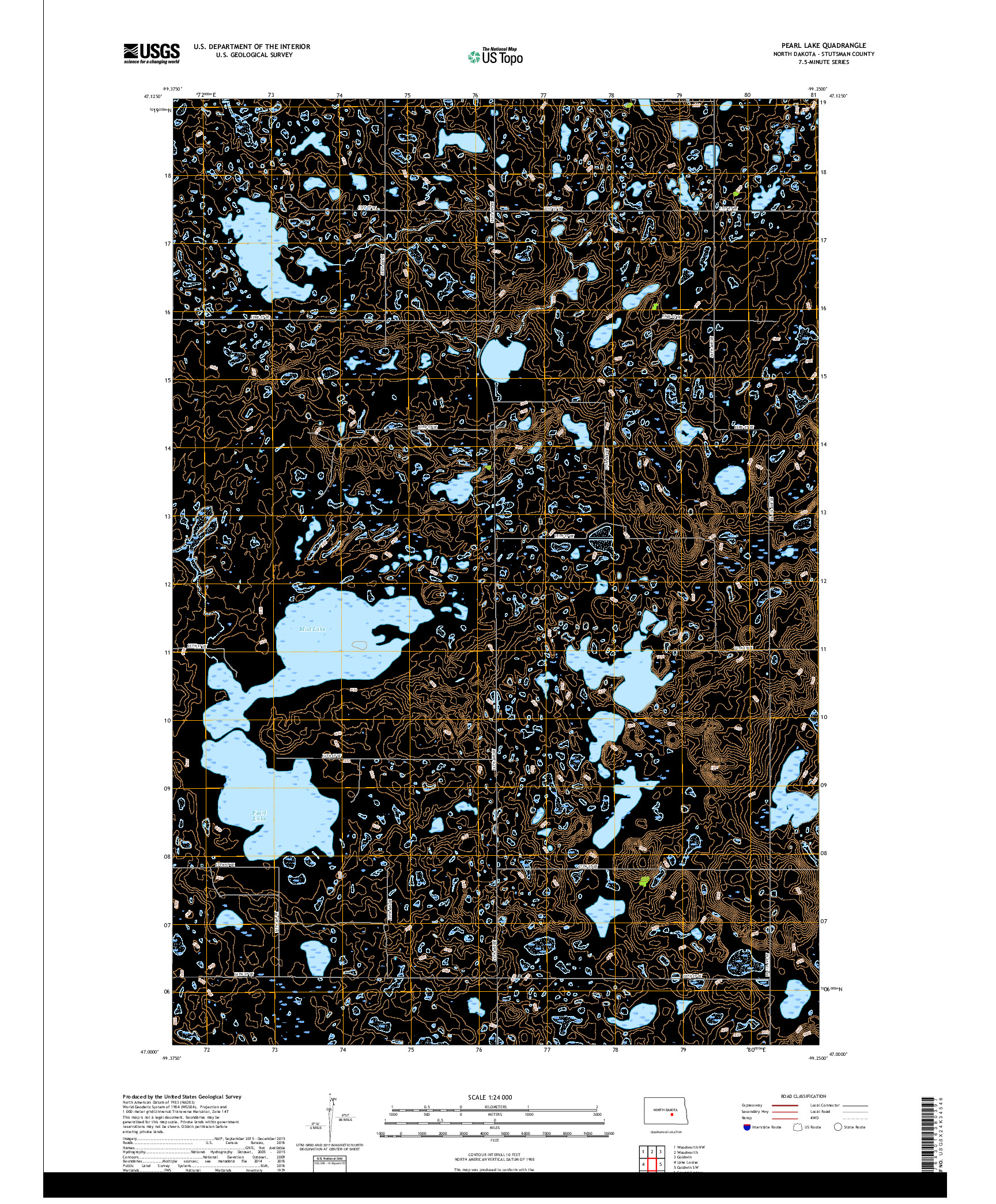 USGS US TOPO 7.5-MINUTE MAP FOR PEARL LAKE, ND 2018