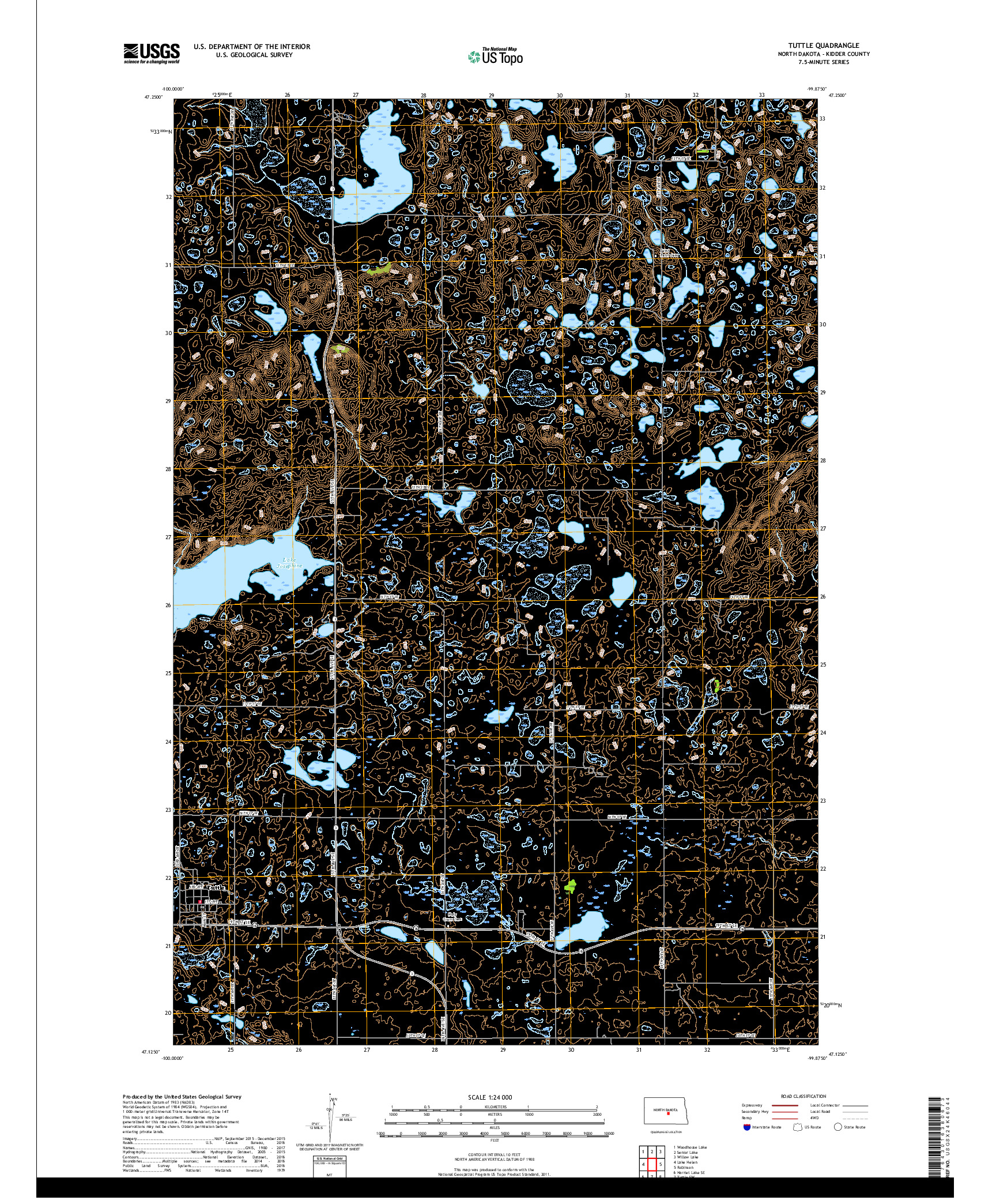 USGS US TOPO 7.5-MINUTE MAP FOR TUTTLE, ND 2018