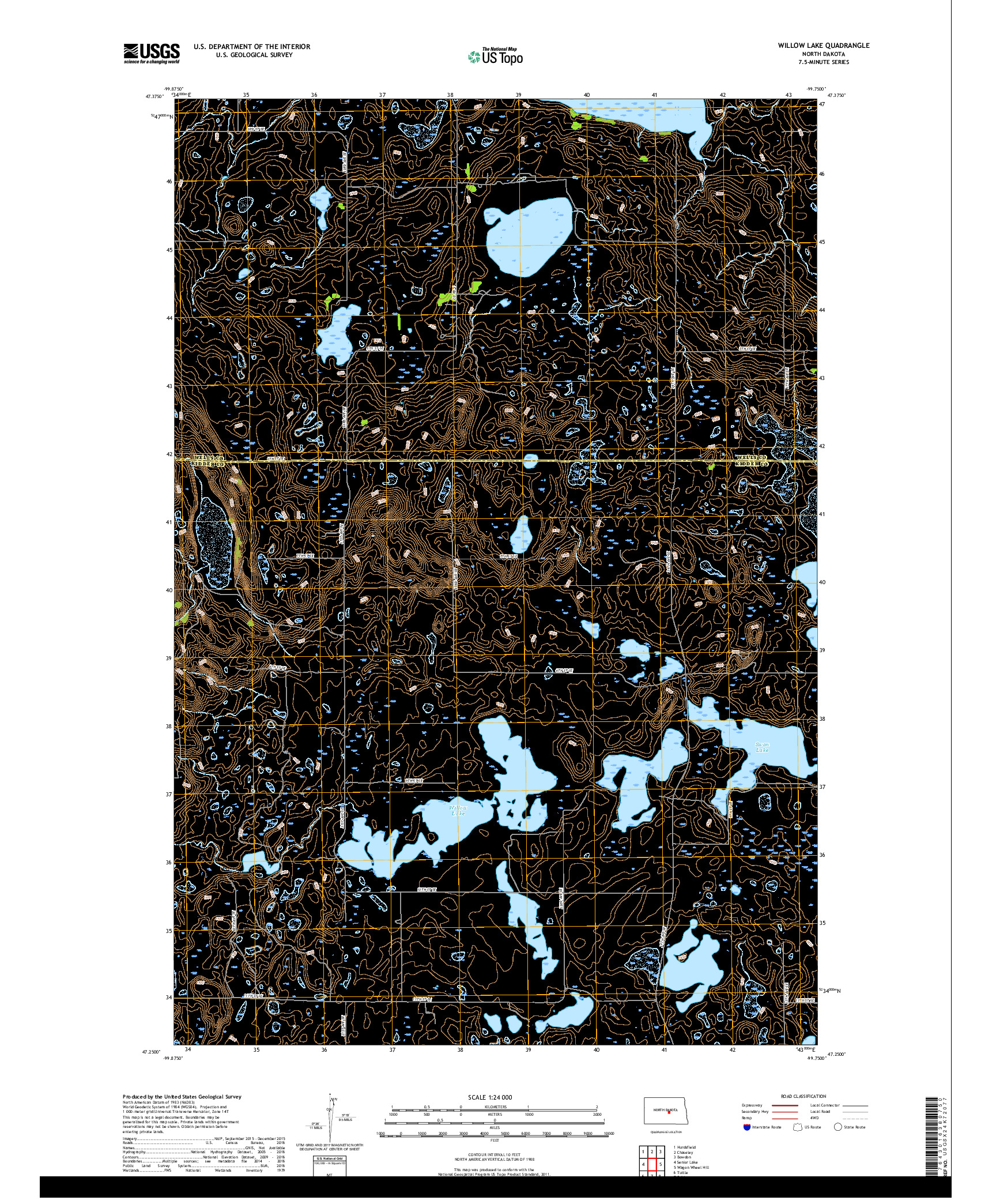 USGS US TOPO 7.5-MINUTE MAP FOR WILLOW LAKE, ND 2018