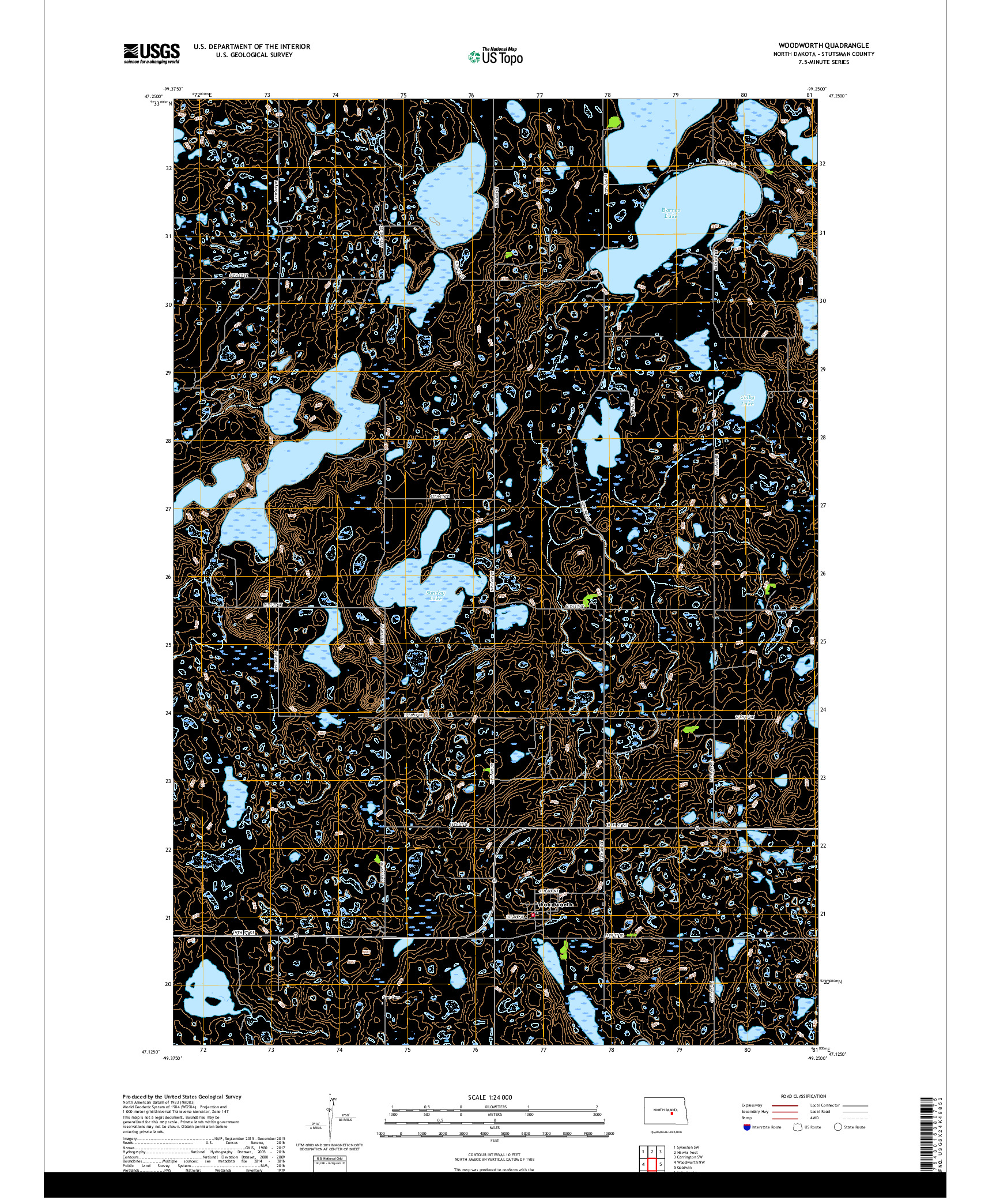 USGS US TOPO 7.5-MINUTE MAP FOR WOODWORTH, ND 2018