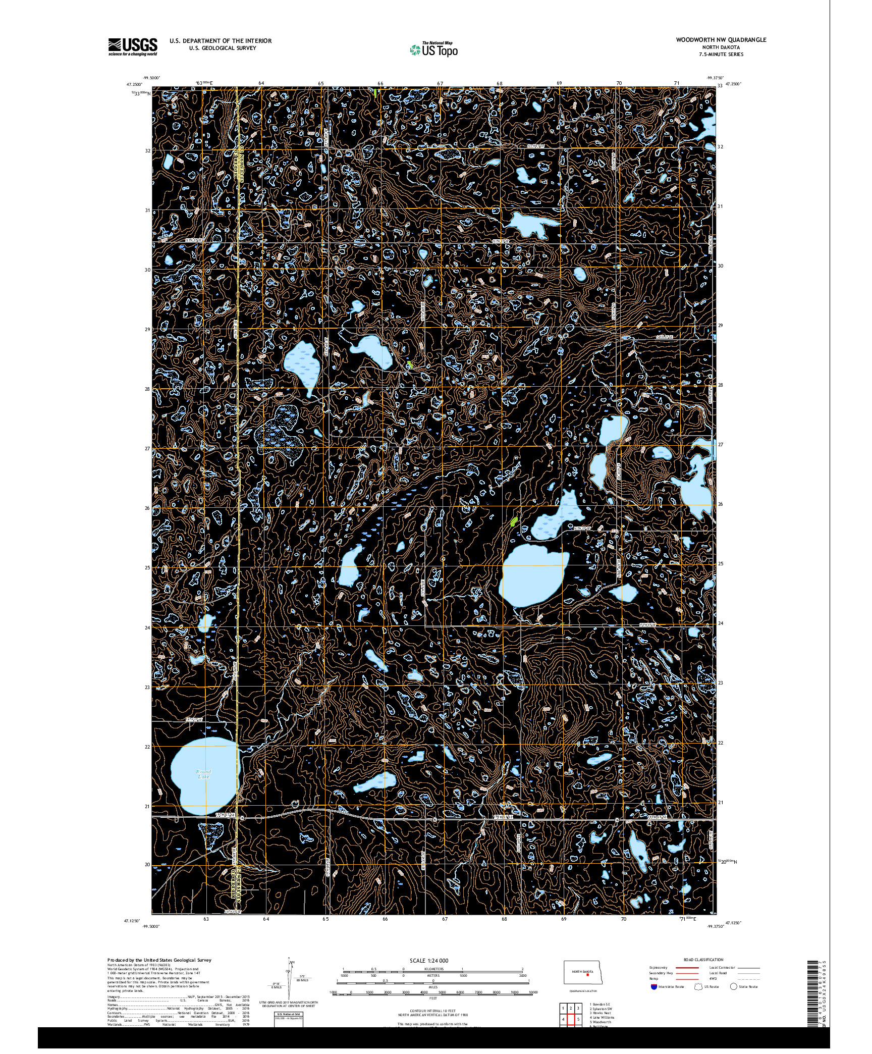 USGS US TOPO 7.5-MINUTE MAP FOR WOODWORTH NW, ND 2018