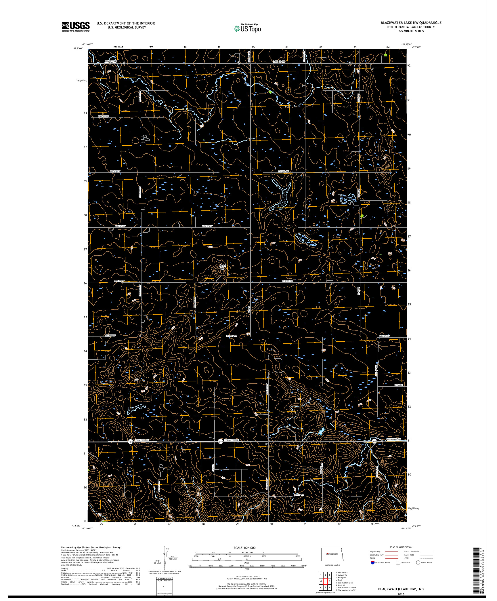USGS US TOPO 7.5-MINUTE MAP FOR BLACKWATER LAKE NW, ND 2018