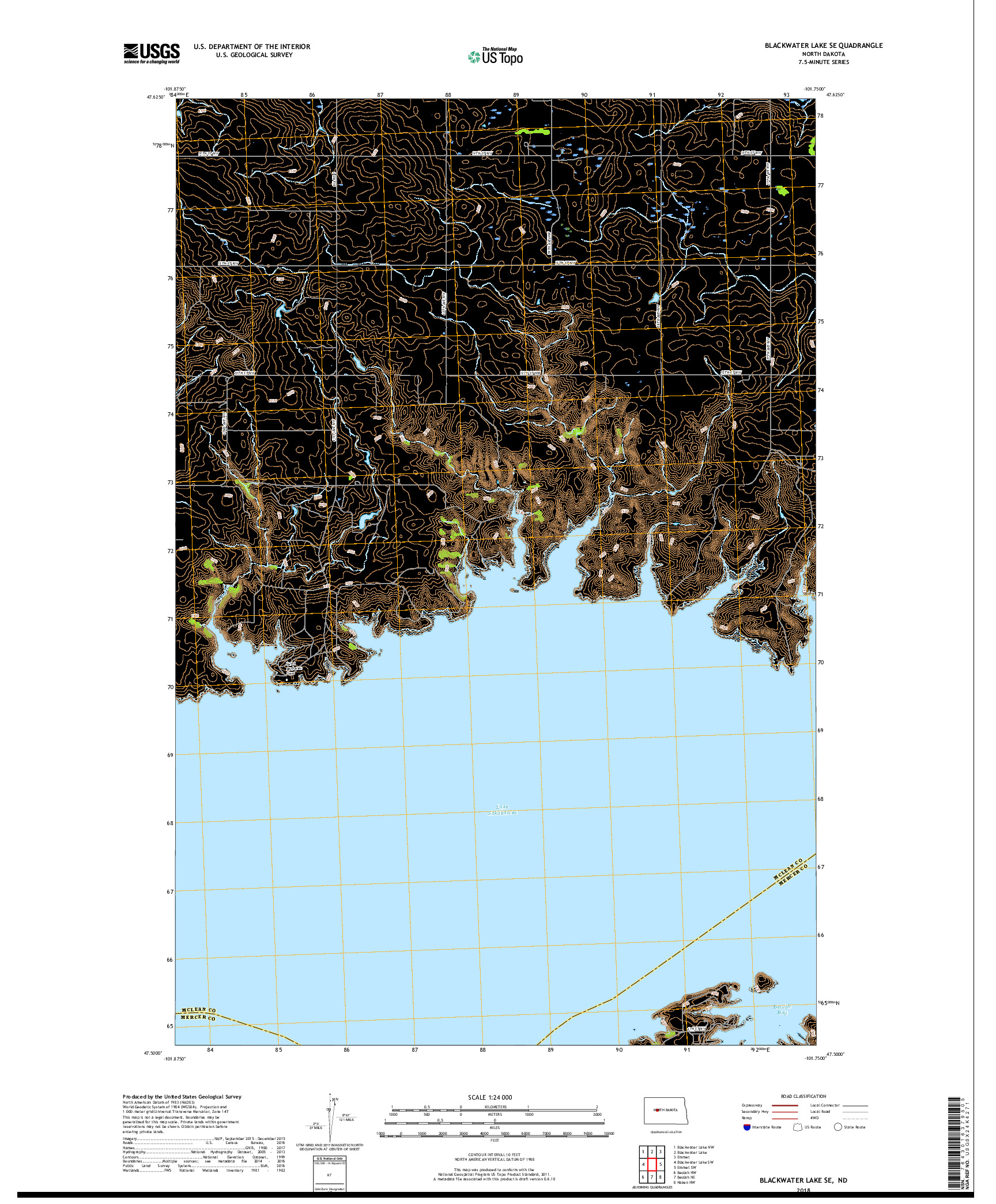 USGS US TOPO 7.5-MINUTE MAP FOR BLACKWATER LAKE SE, ND 2018