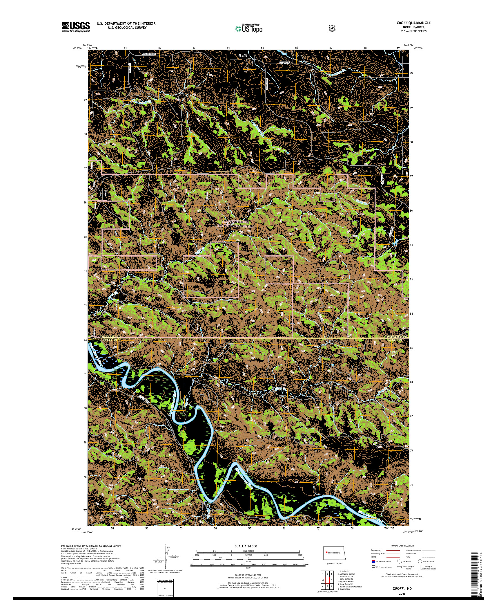 USGS US TOPO 7.5-MINUTE MAP FOR CROFF, ND 2018