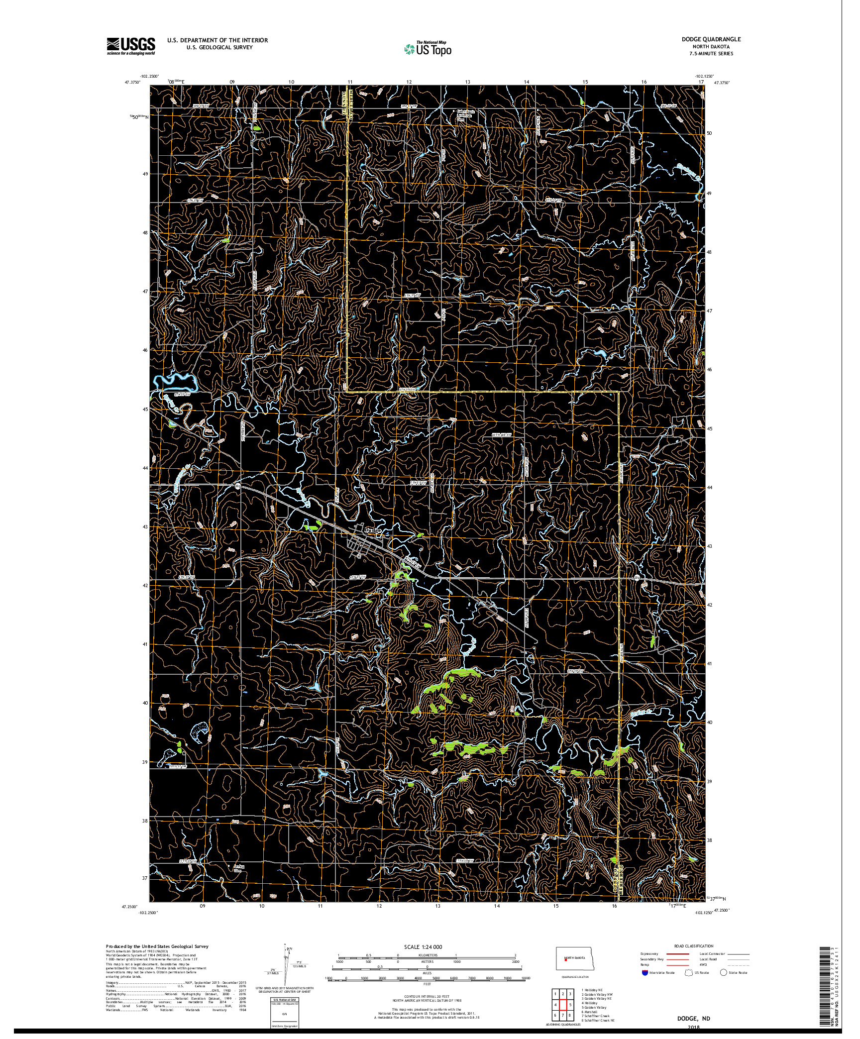 USGS US TOPO 7.5-MINUTE MAP FOR DODGE, ND 2018