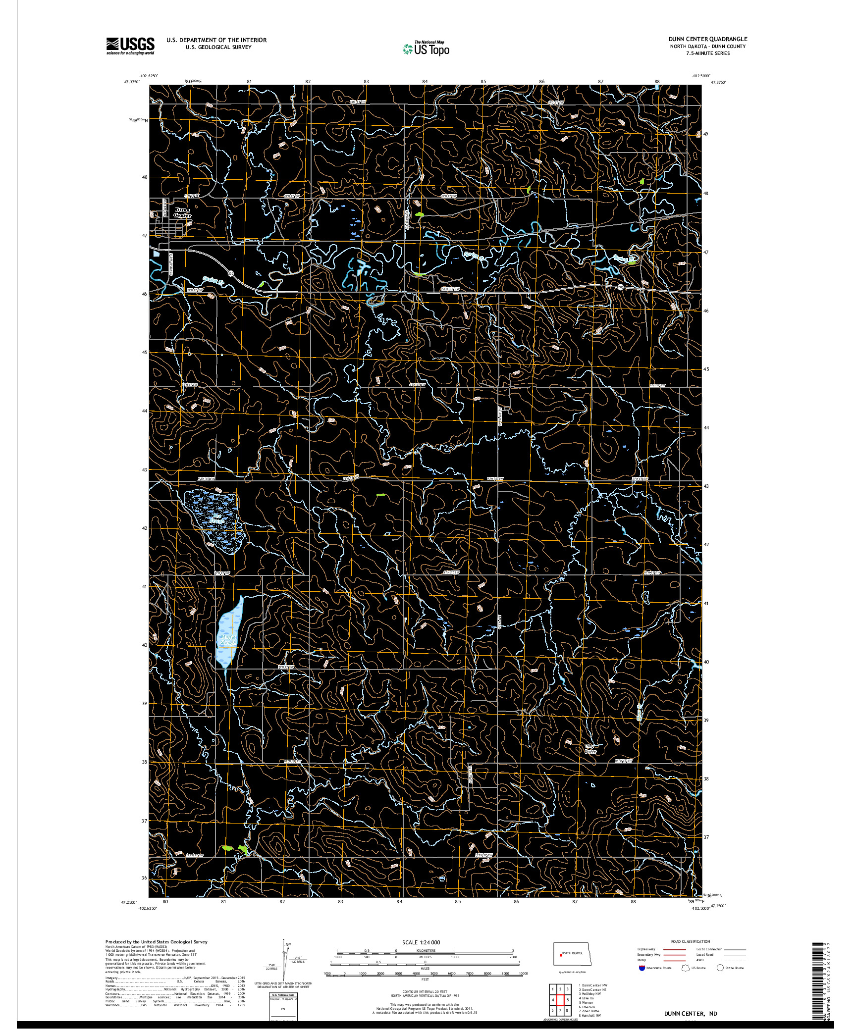 USGS US TOPO 7.5-MINUTE MAP FOR DUNN CENTER, ND 2018