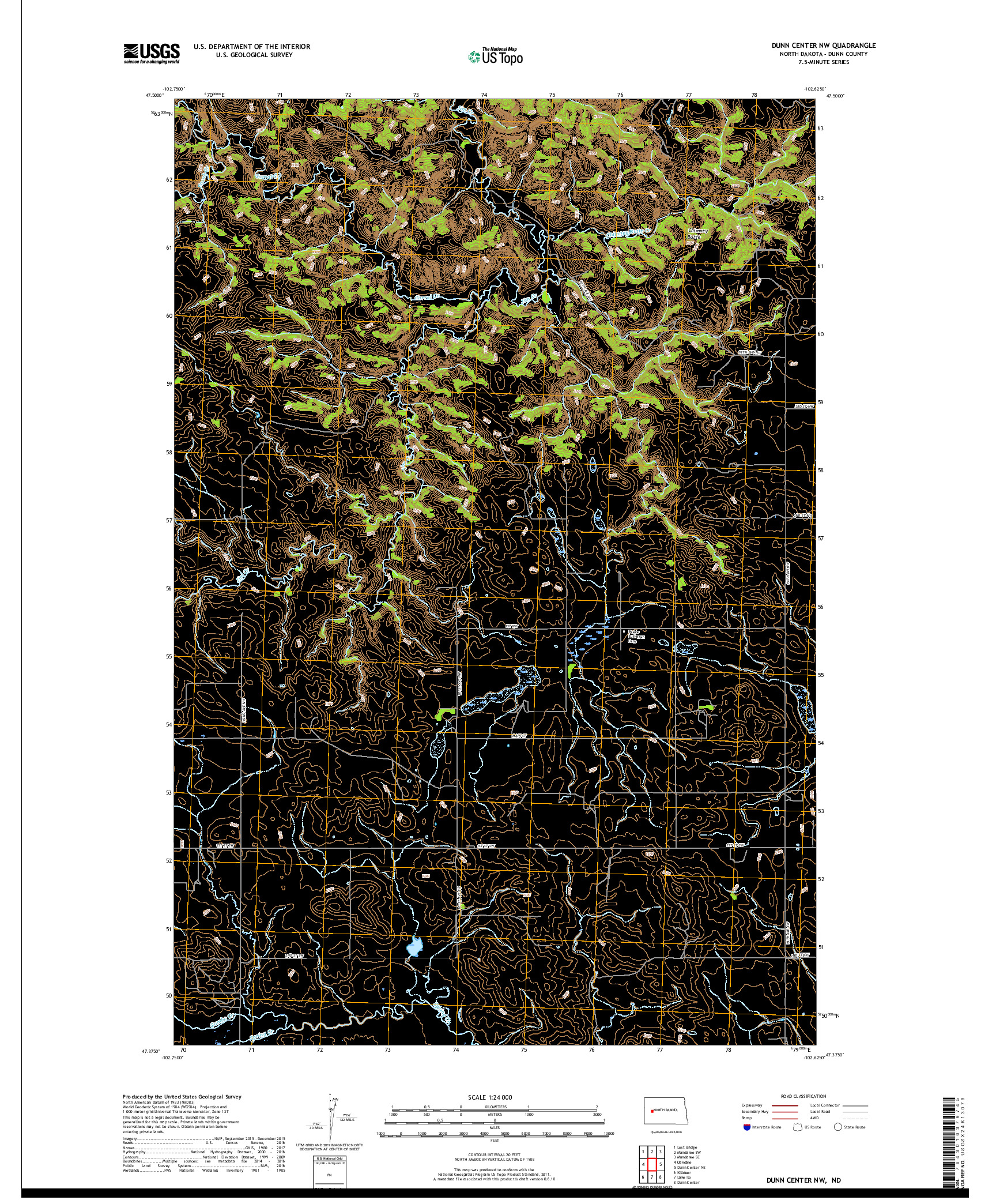 USGS US TOPO 7.5-MINUTE MAP FOR DUNN CENTER NW, ND 2018