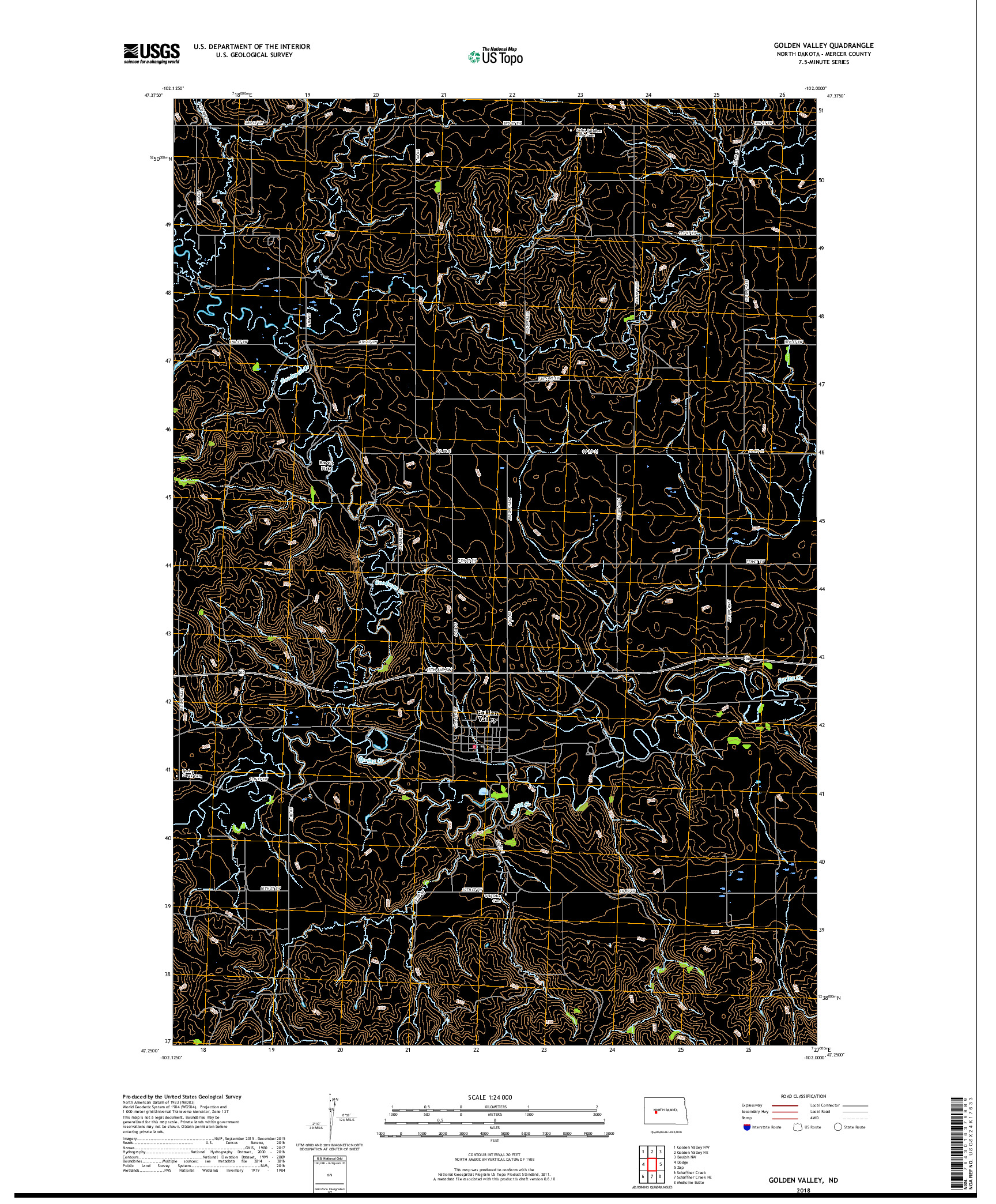 USGS US TOPO 7.5-MINUTE MAP FOR GOLDEN VALLEY, ND 2018