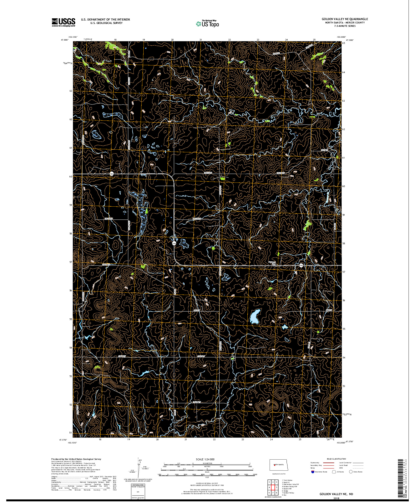 USGS US TOPO 7.5-MINUTE MAP FOR GOLDEN VALLEY NE, ND 2018