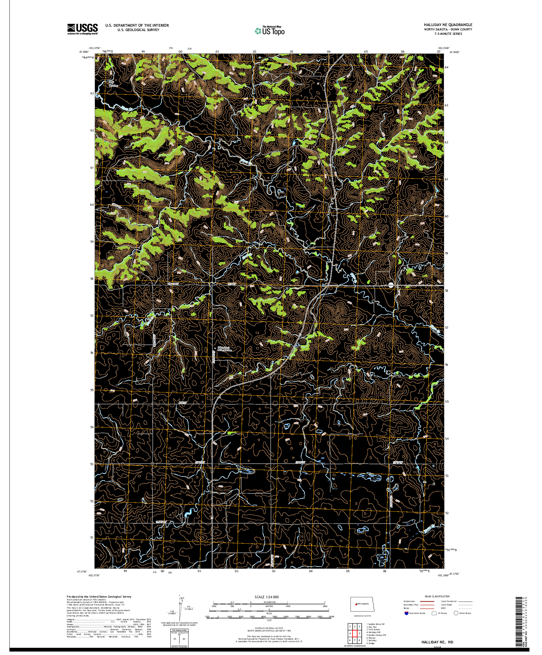 USGS US TOPO 7.5-MINUTE MAP FOR HALLIDAY NE, ND 2018
