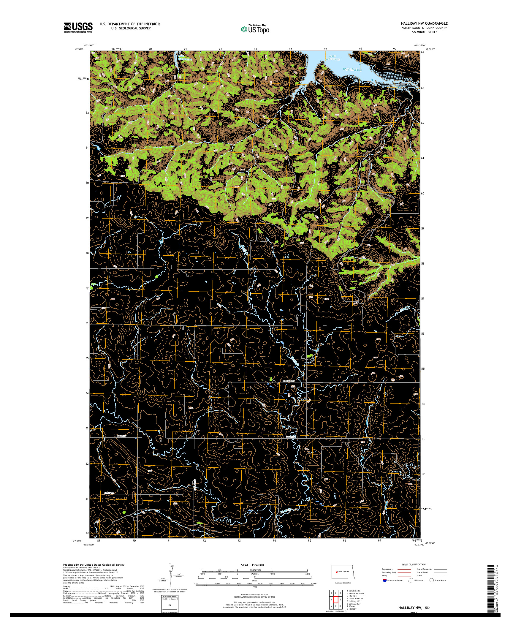 USGS US TOPO 7.5-MINUTE MAP FOR HALLIDAY NW, ND 2018