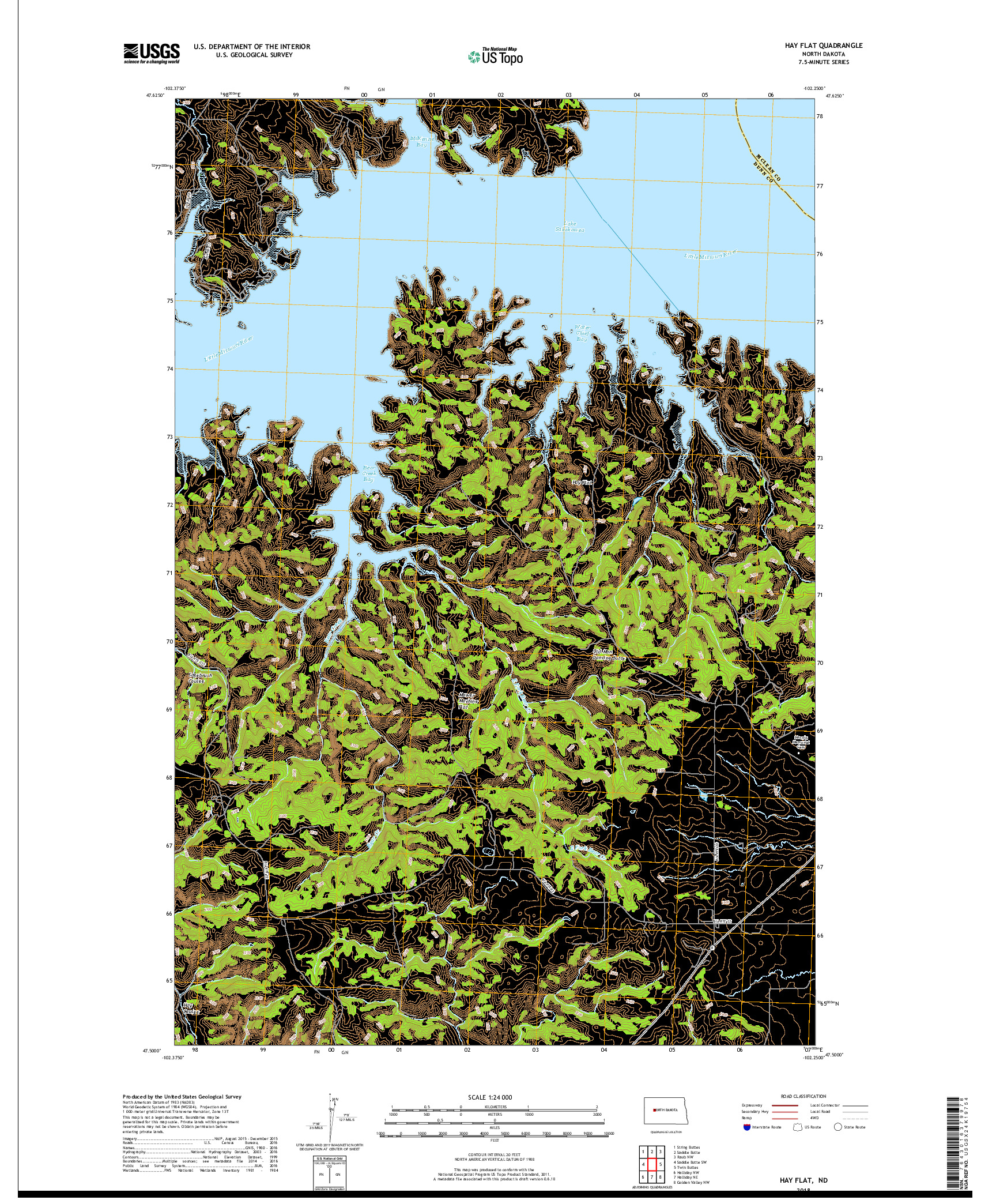 USGS US TOPO 7.5-MINUTE MAP FOR HAY FLAT, ND 2018