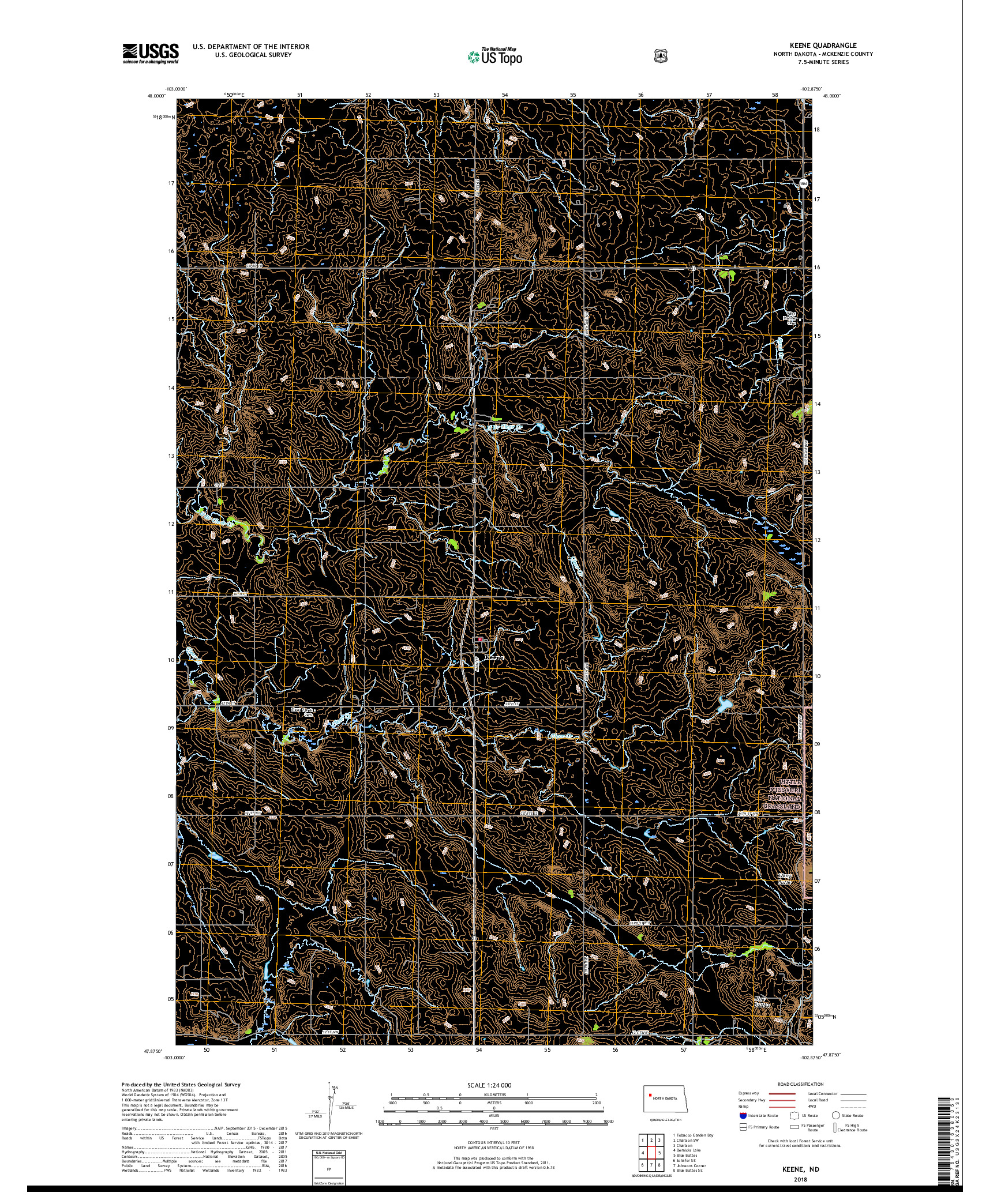 USGS US TOPO 7.5-MINUTE MAP FOR KEENE, ND 2018