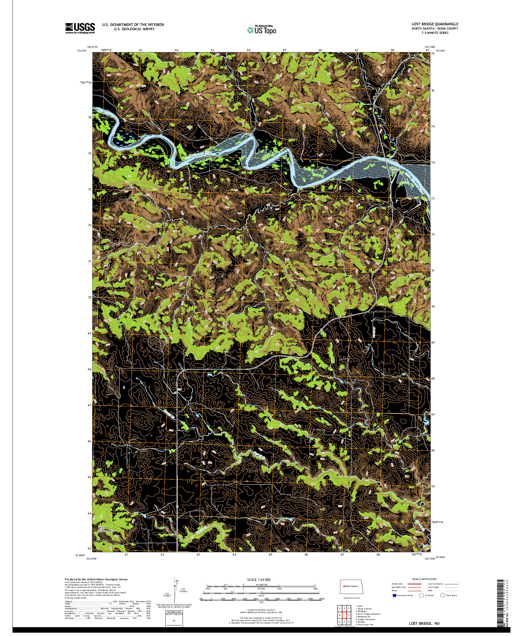 USGS US TOPO 7.5-MINUTE MAP FOR LOST BRIDGE, ND 2018