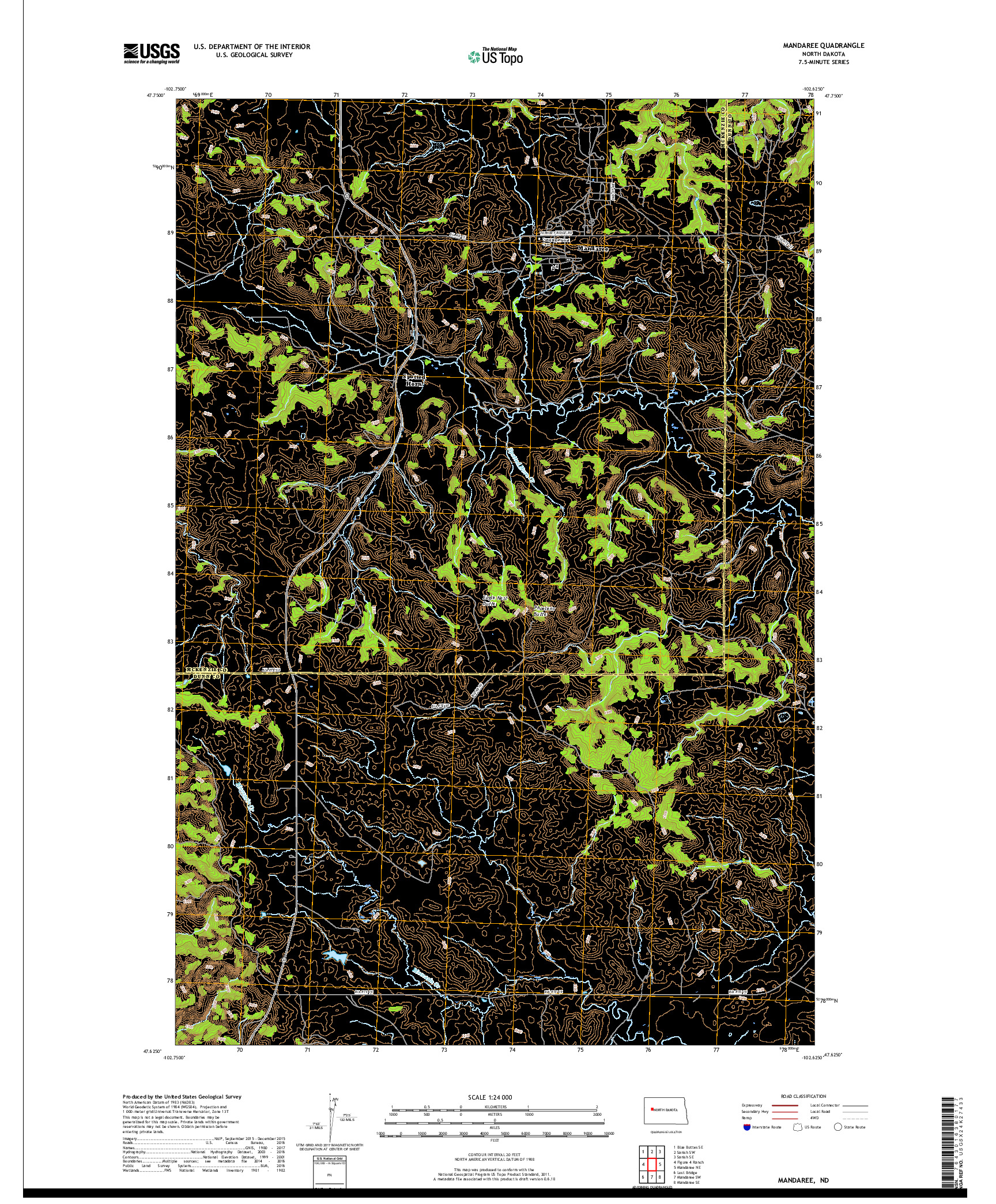 USGS US TOPO 7.5-MINUTE MAP FOR MANDAREE, ND 2018