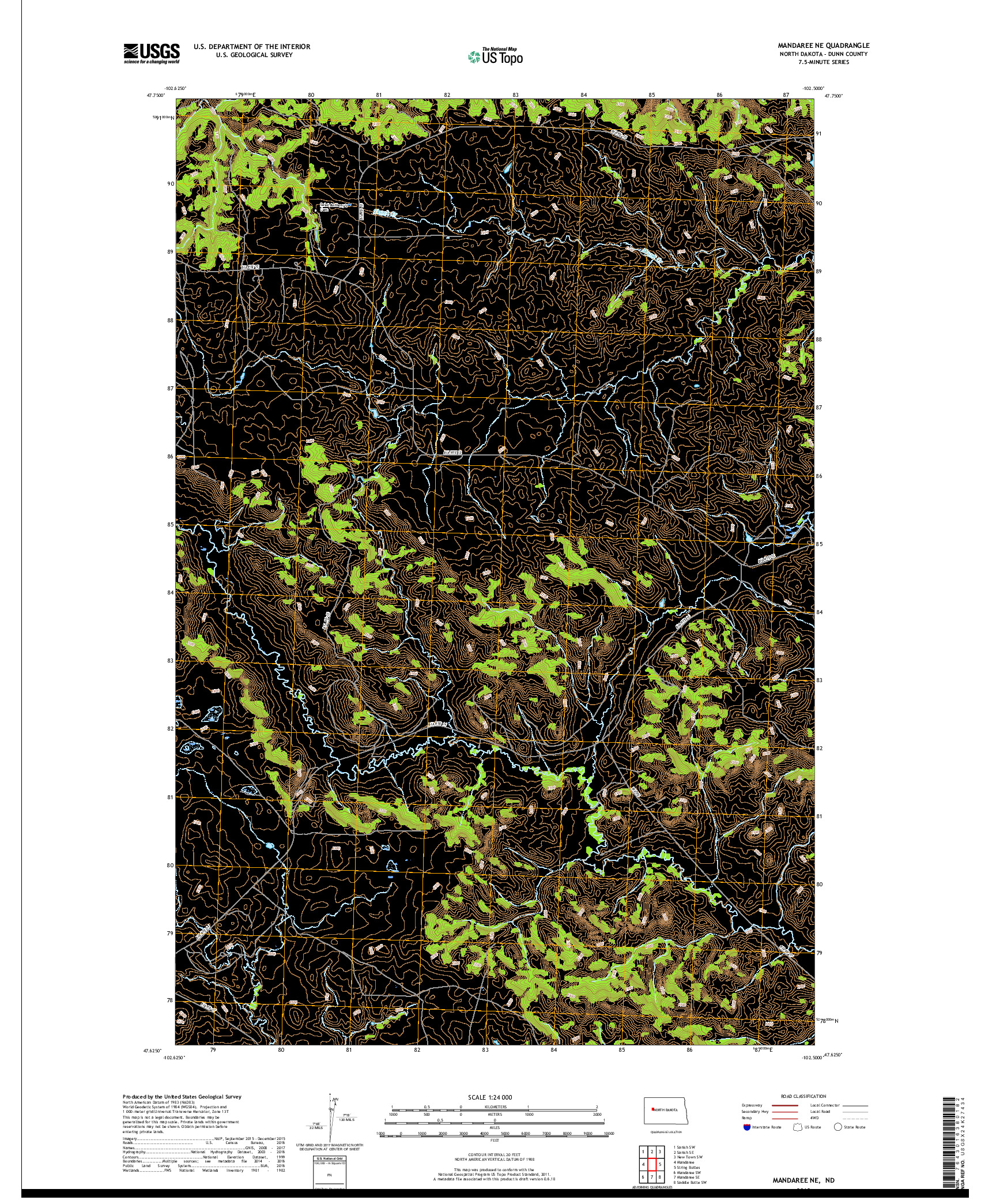 USGS US TOPO 7.5-MINUTE MAP FOR MANDAREE NE, ND 2018