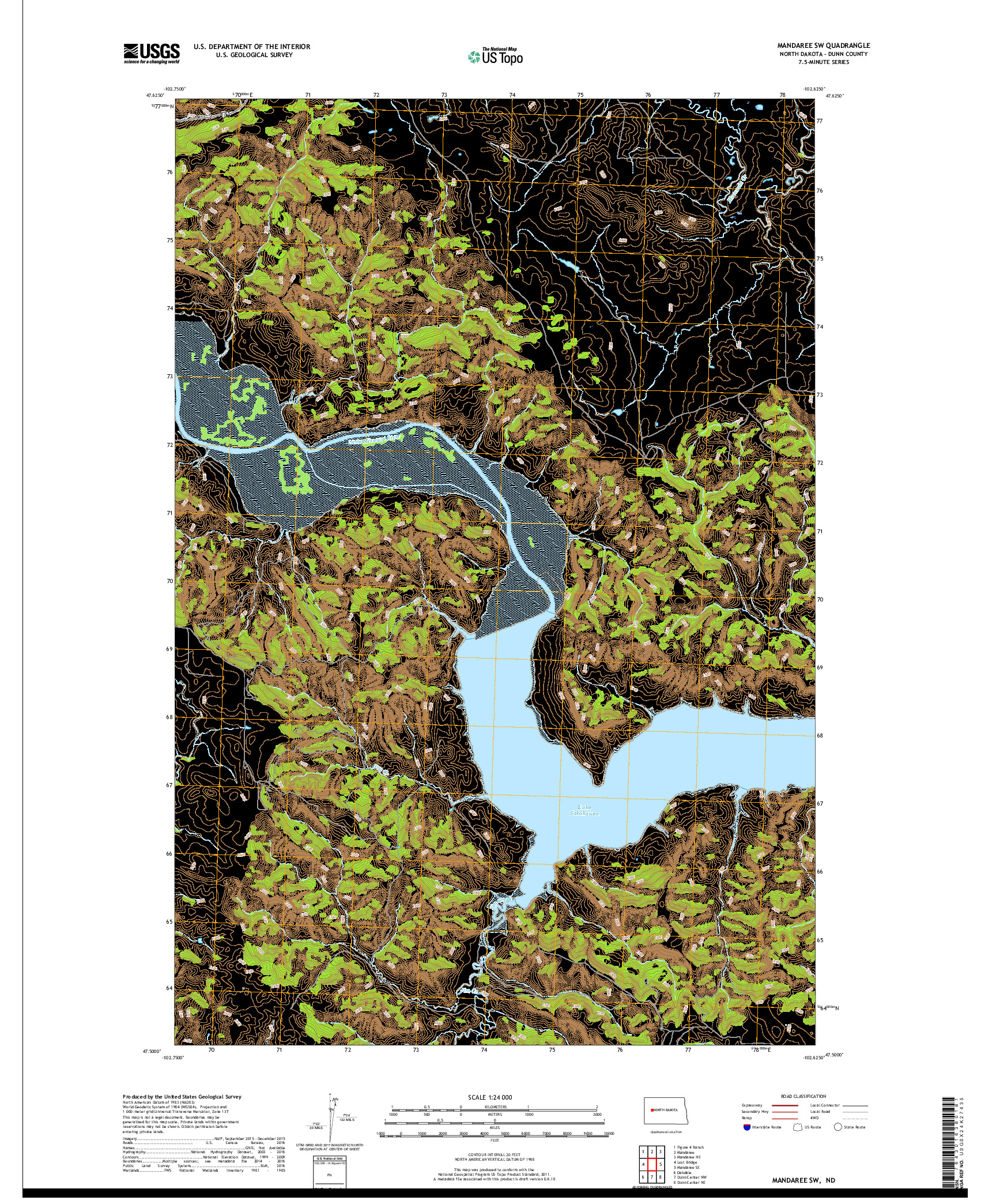 USGS US TOPO 7.5-MINUTE MAP FOR MANDAREE SW, ND 2018