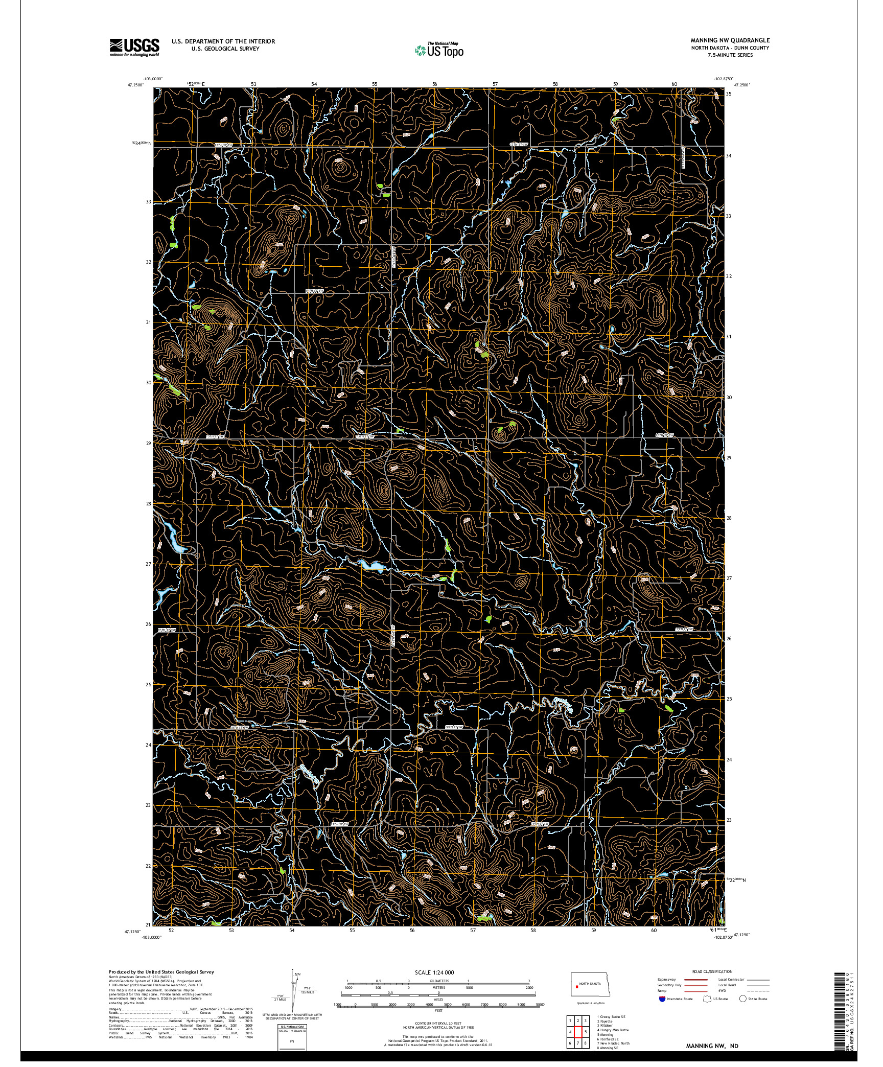 USGS US TOPO 7.5-MINUTE MAP FOR MANNING NW, ND 2018