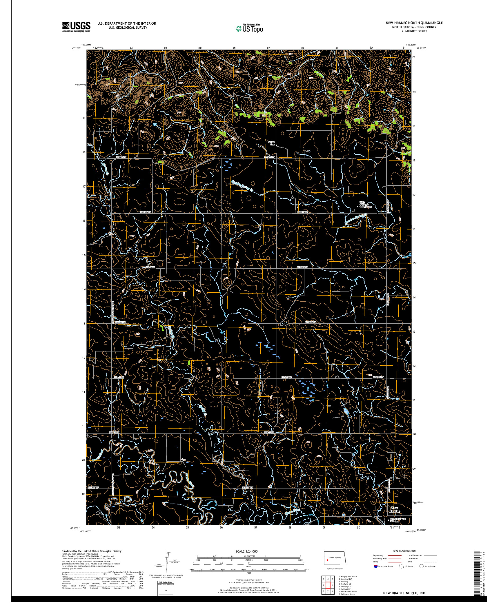 USGS US TOPO 7.5-MINUTE MAP FOR NEW HRADEC NORTH, ND 2018