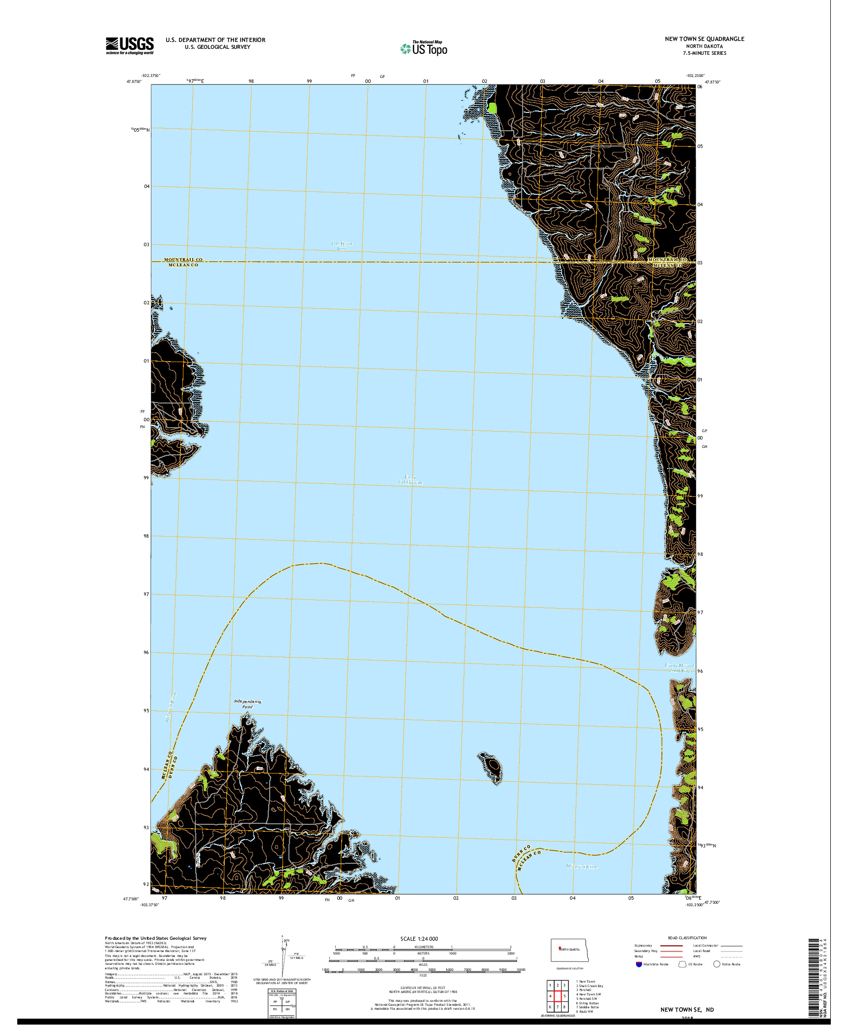 USGS US TOPO 7.5-MINUTE MAP FOR NEW TOWN SE, ND 2018