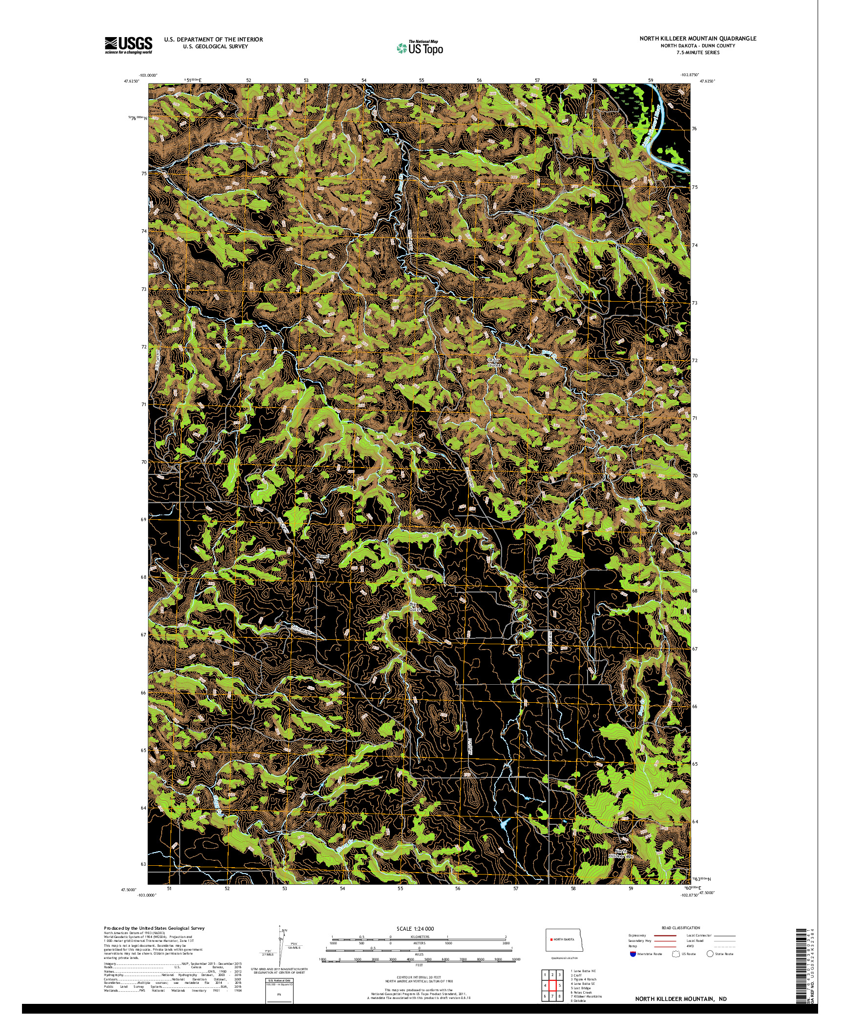 USGS US TOPO 7.5-MINUTE MAP FOR NORTH KILLDEER MOUNTAIN, ND 2018