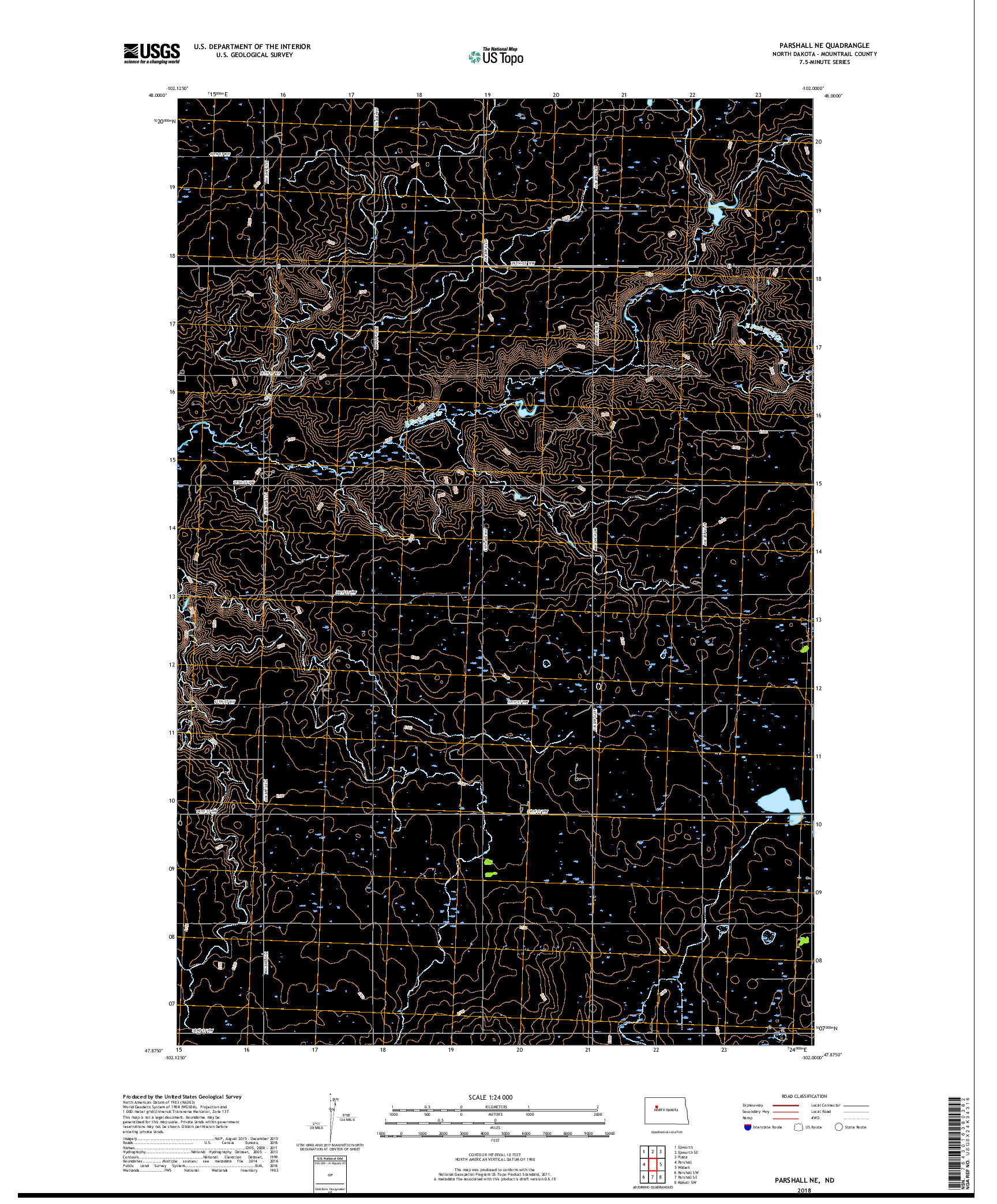 USGS US TOPO 7.5-MINUTE MAP FOR PARSHALL NE, ND 2018