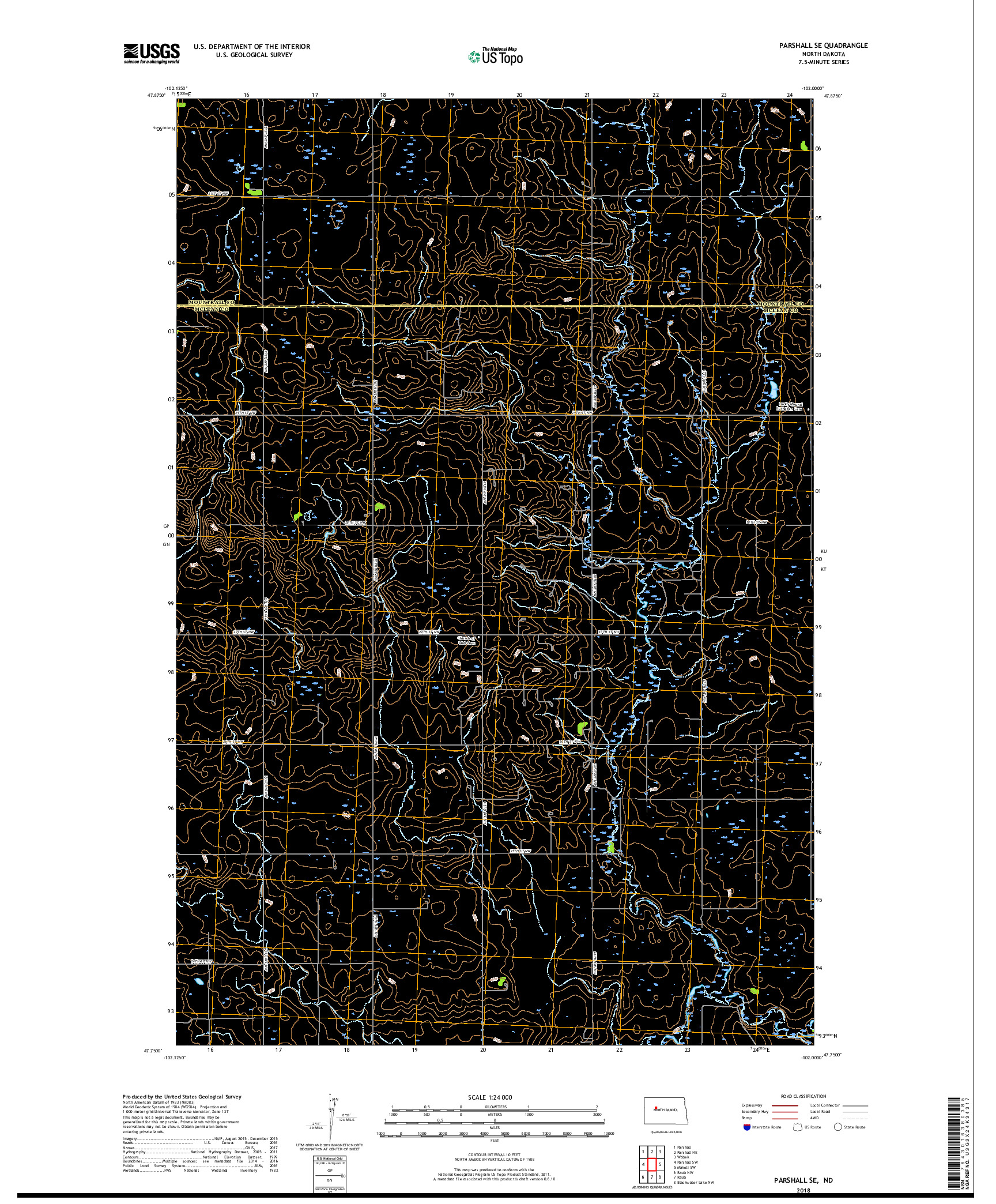 USGS US TOPO 7.5-MINUTE MAP FOR PARSHALL SE, ND 2018