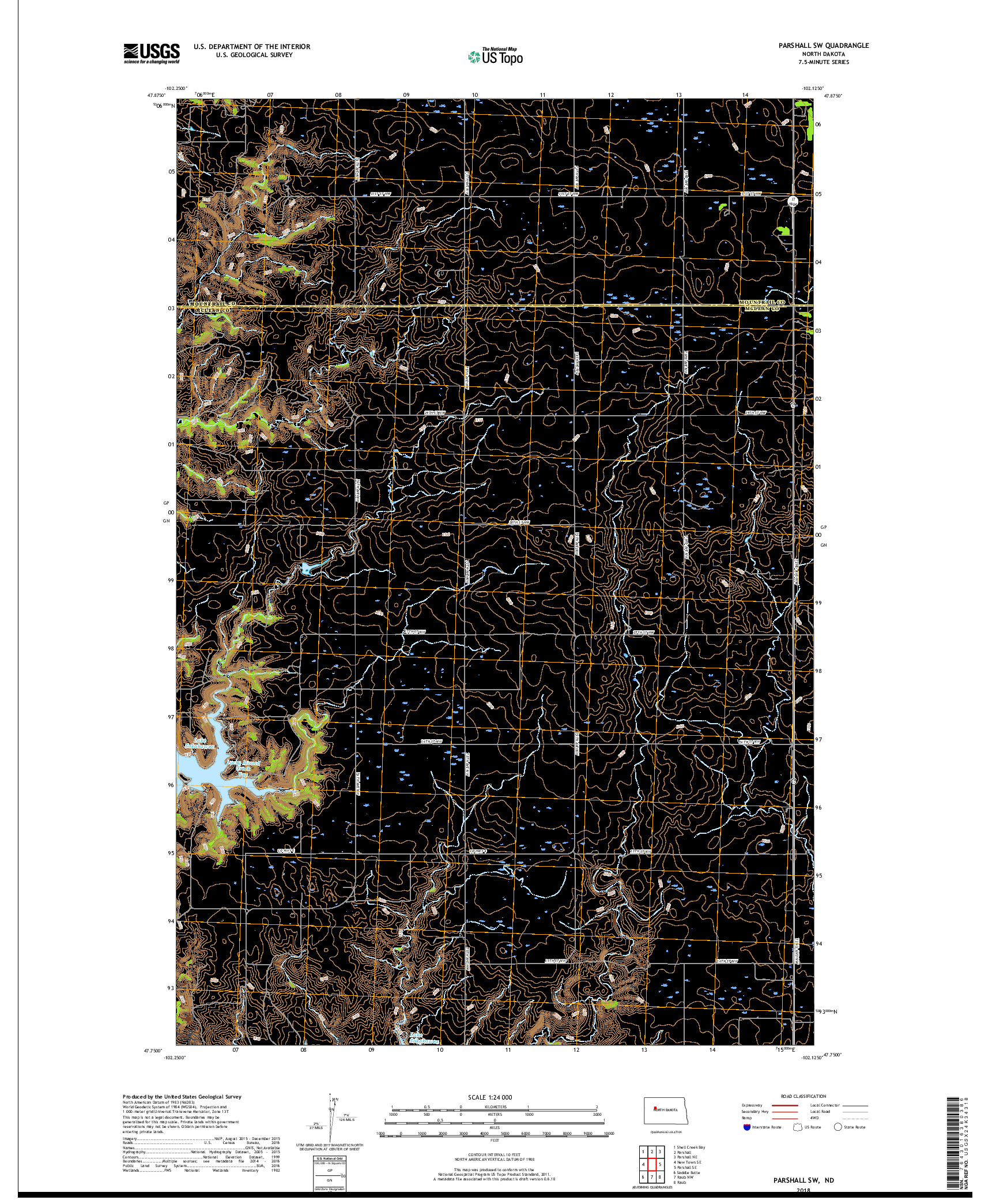 USGS US TOPO 7.5-MINUTE MAP FOR PARSHALL SW, ND 2018