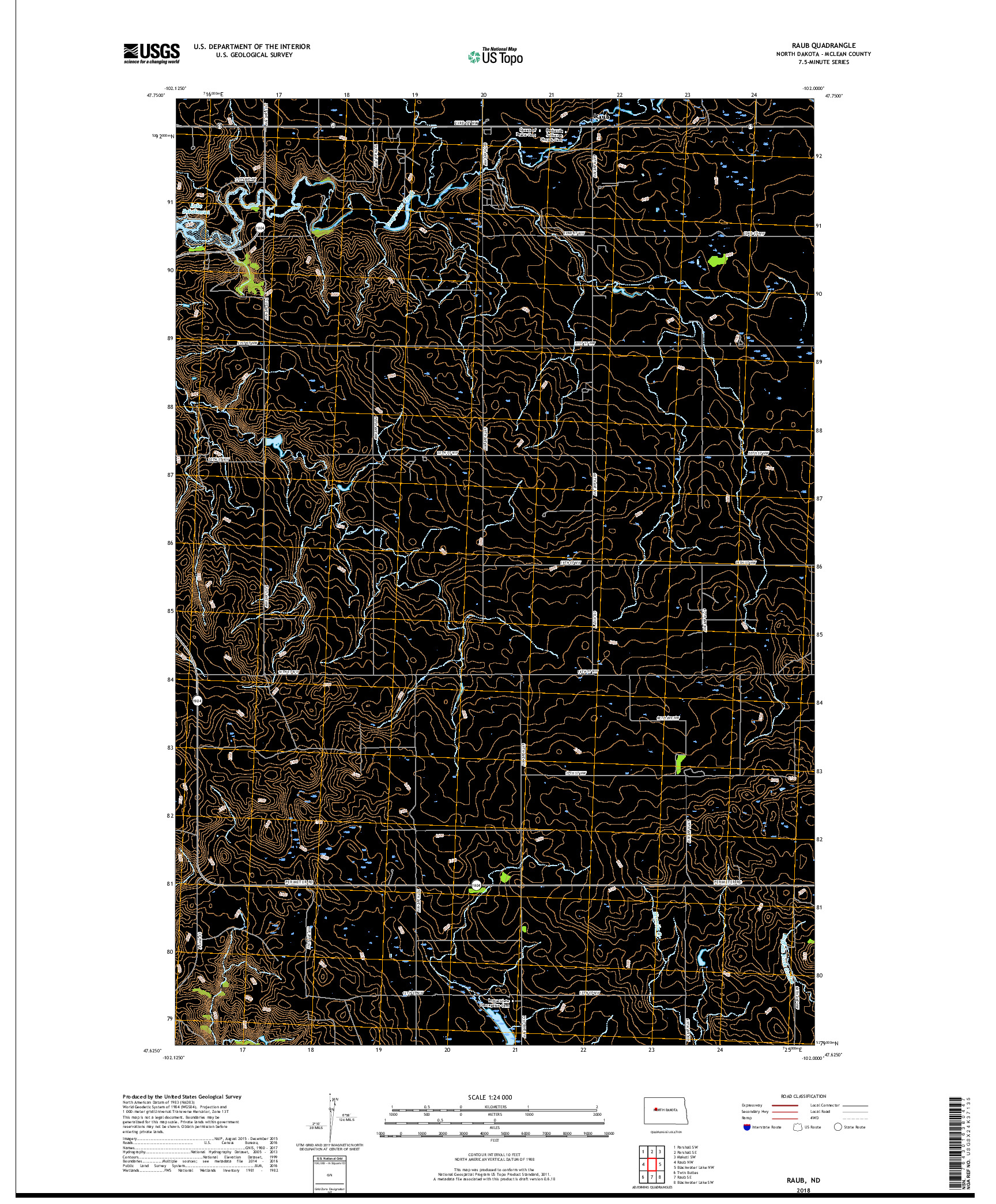 USGS US TOPO 7.5-MINUTE MAP FOR RAUB, ND 2018