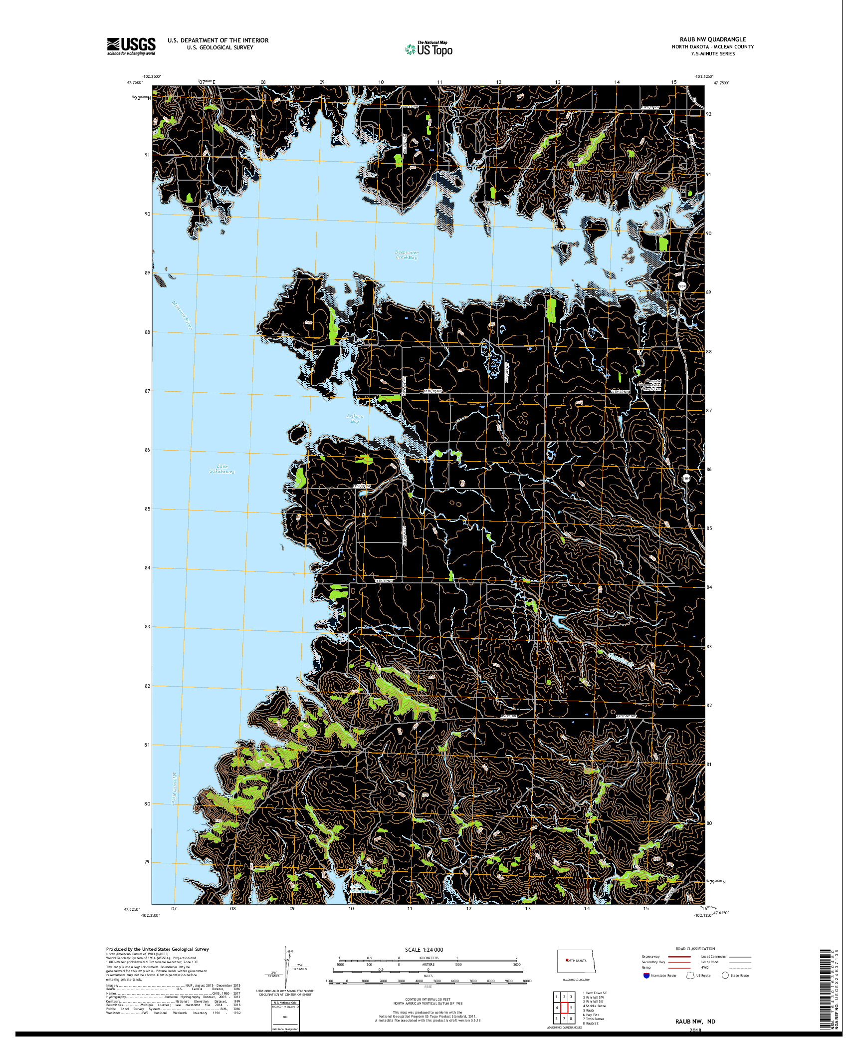 USGS US TOPO 7.5-MINUTE MAP FOR RAUB NW, ND 2018