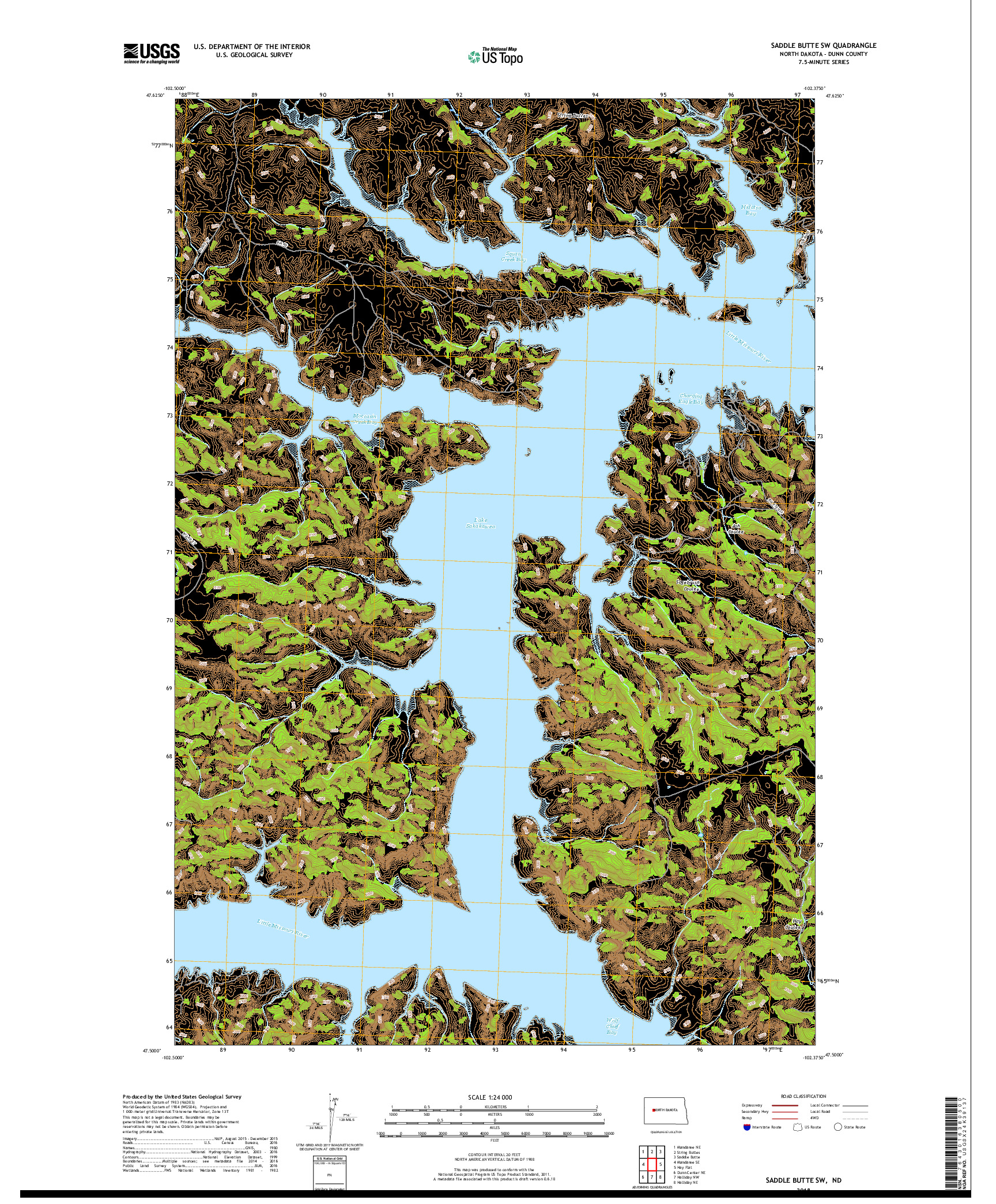 USGS US TOPO 7.5-MINUTE MAP FOR SADDLE BUTTE SW, ND 2018